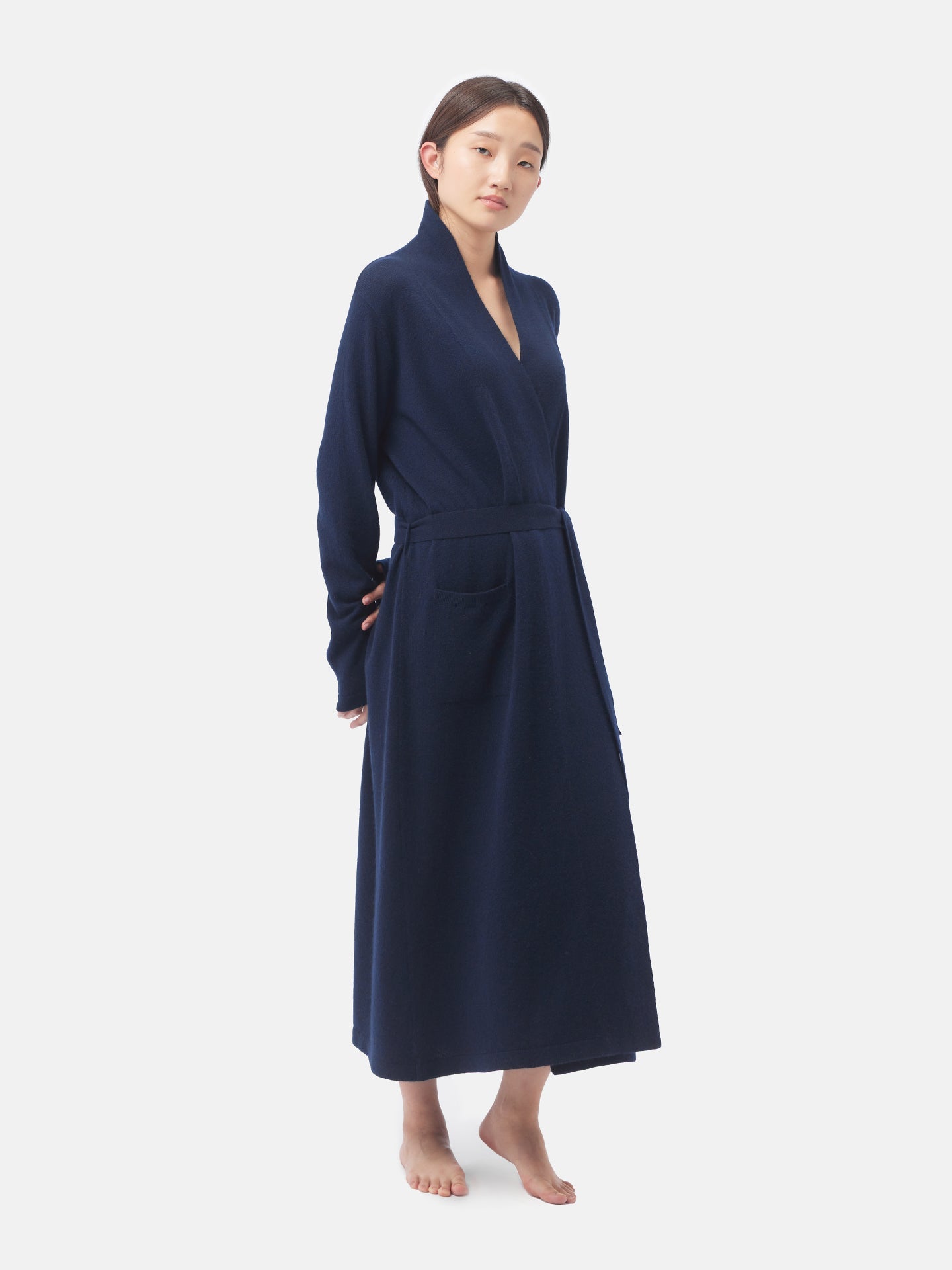 Women's Cashmere Long Robe Navy - Gobi Cashmere