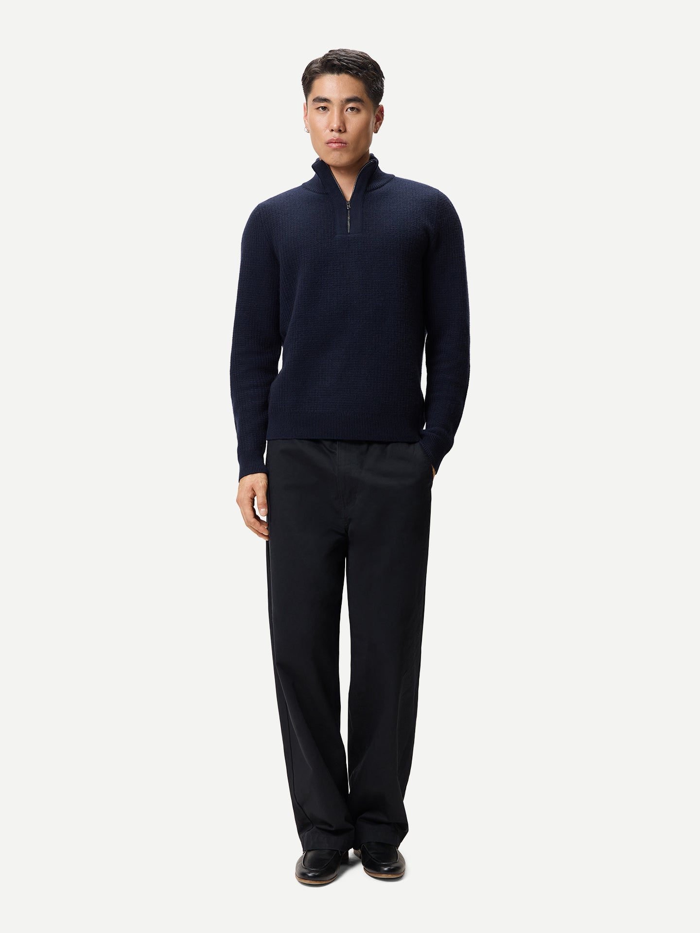 Men's Cashmere Waffle Knit Half-Zip Sweater