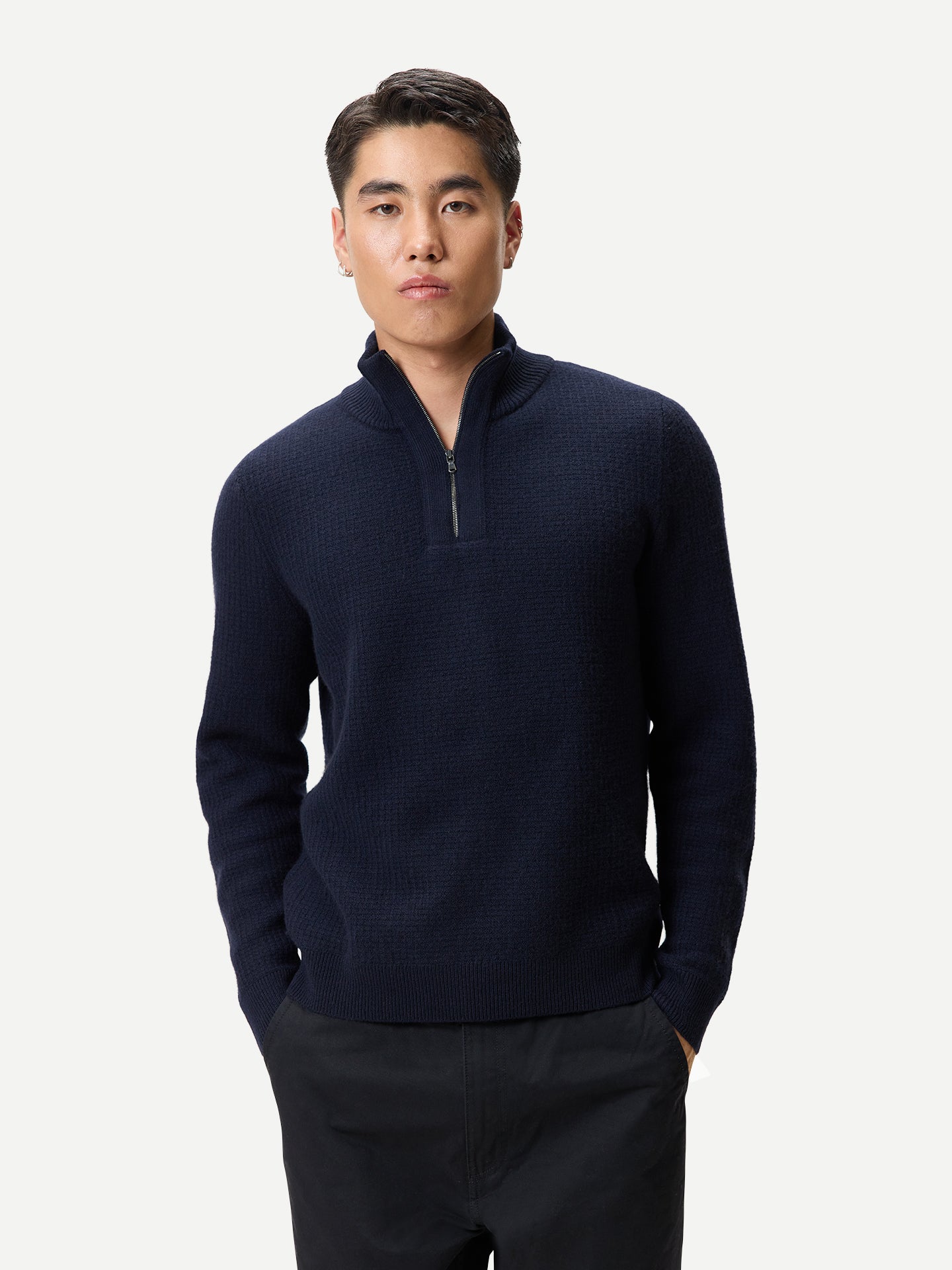 Men's Cashmere Waffle Knit Half-Zip Sweater