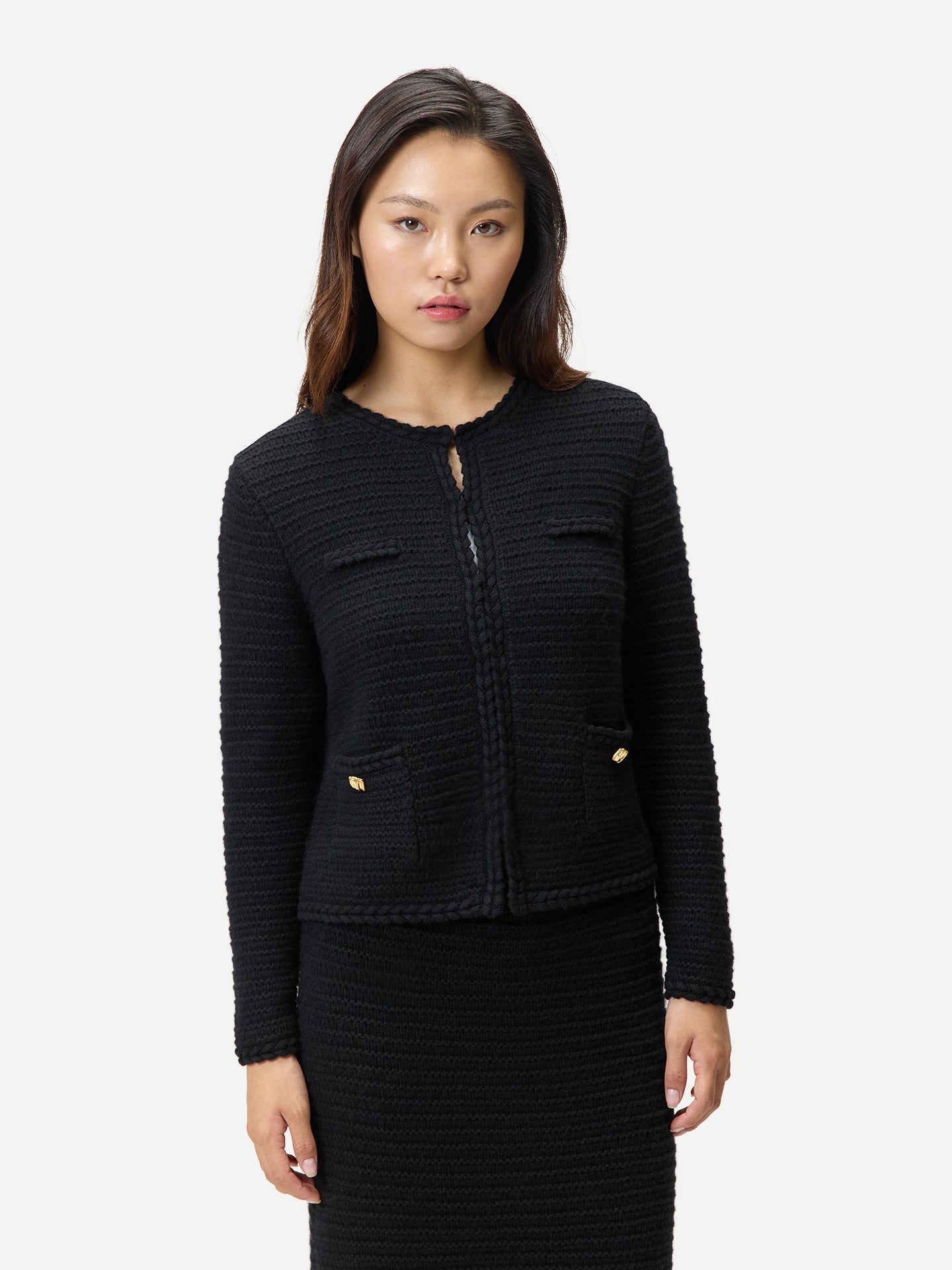 Textured Knit Cashmere Jacket-Style Cardigan