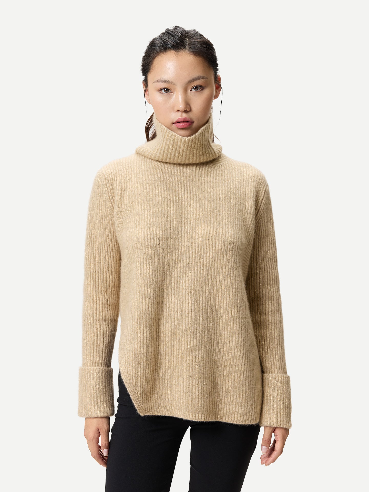 Organic Colour Cashmere Sweater with Detachable Collar Beige - Gobi Cashmere