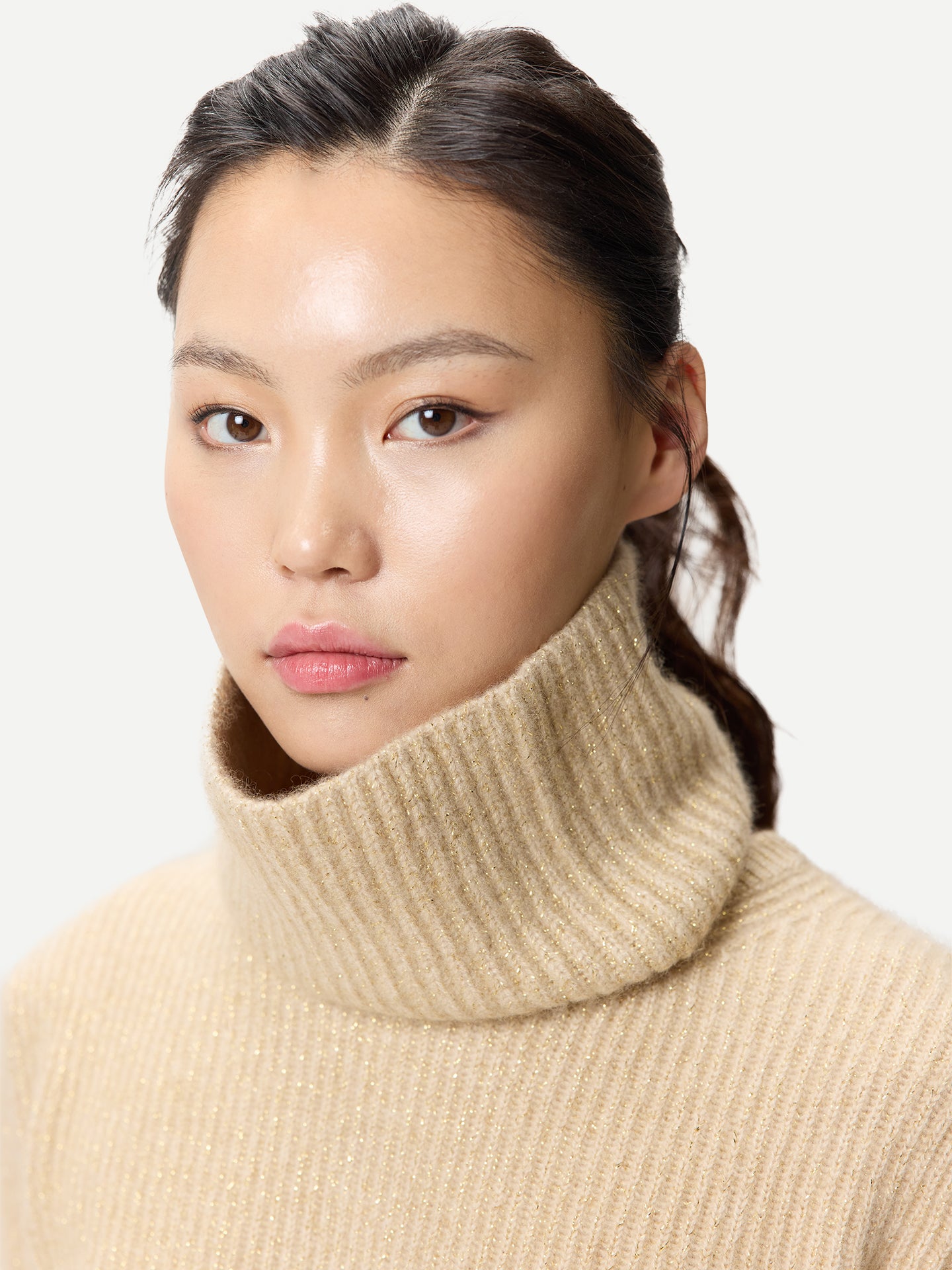 Organic Colour Cashmere Sweater with Detachable Collar Beige - Gobi Cashmere