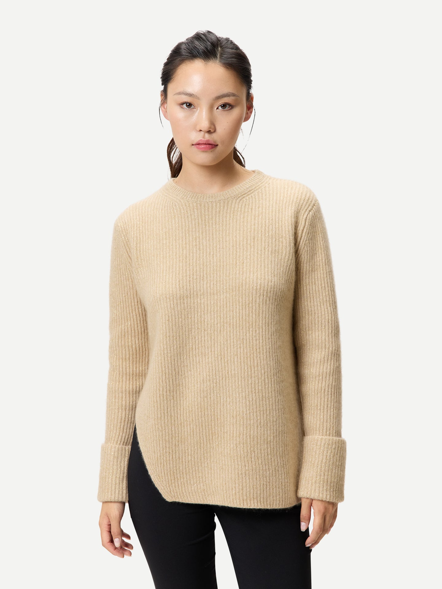 Organic Colour Cashmere Sweater with Detachable Collar Beige - Gobi Cashmere
