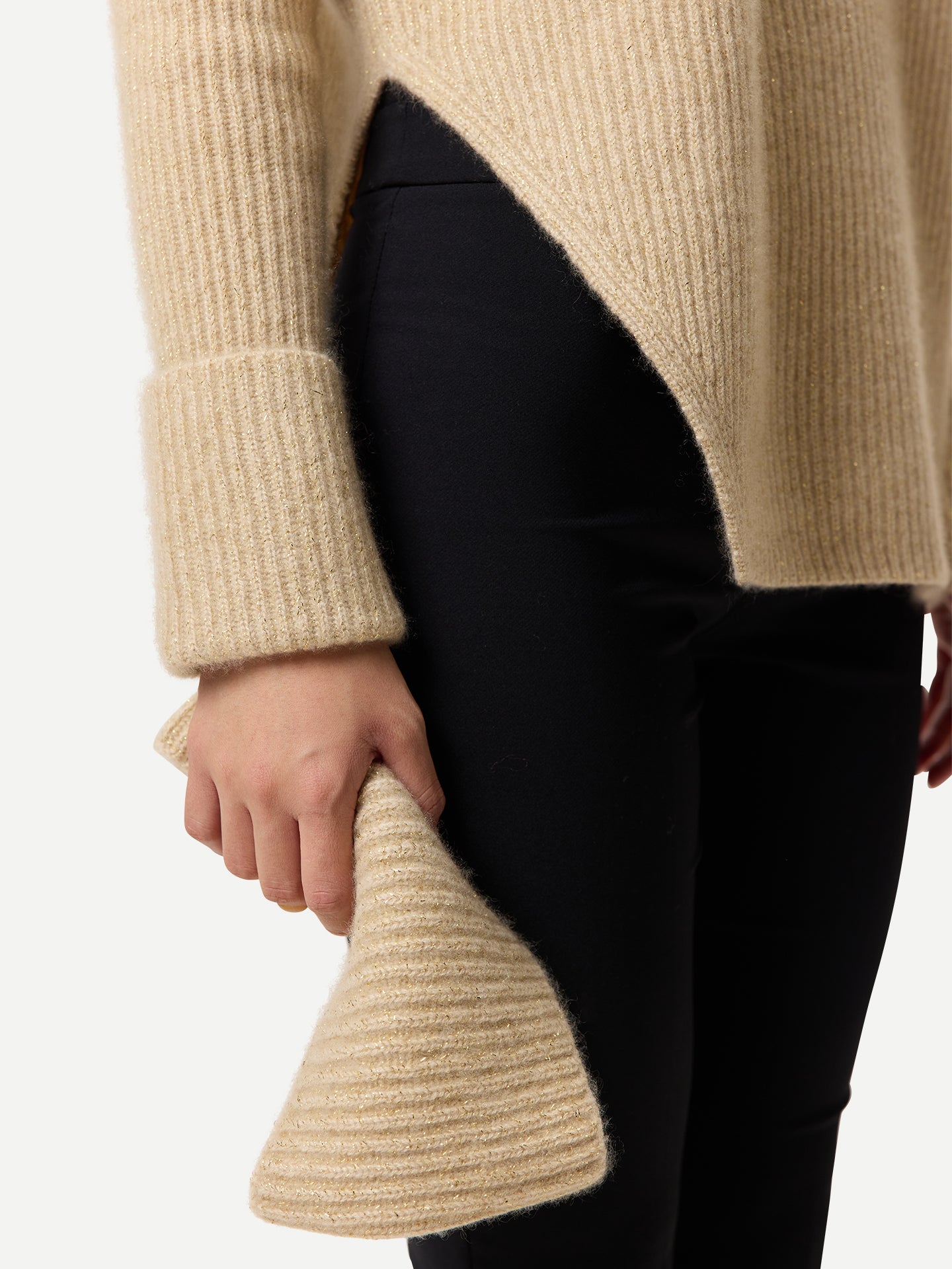 Organic Colour Cashmere Sweater with Detachable Collar Beige - Gobi Cashmere
