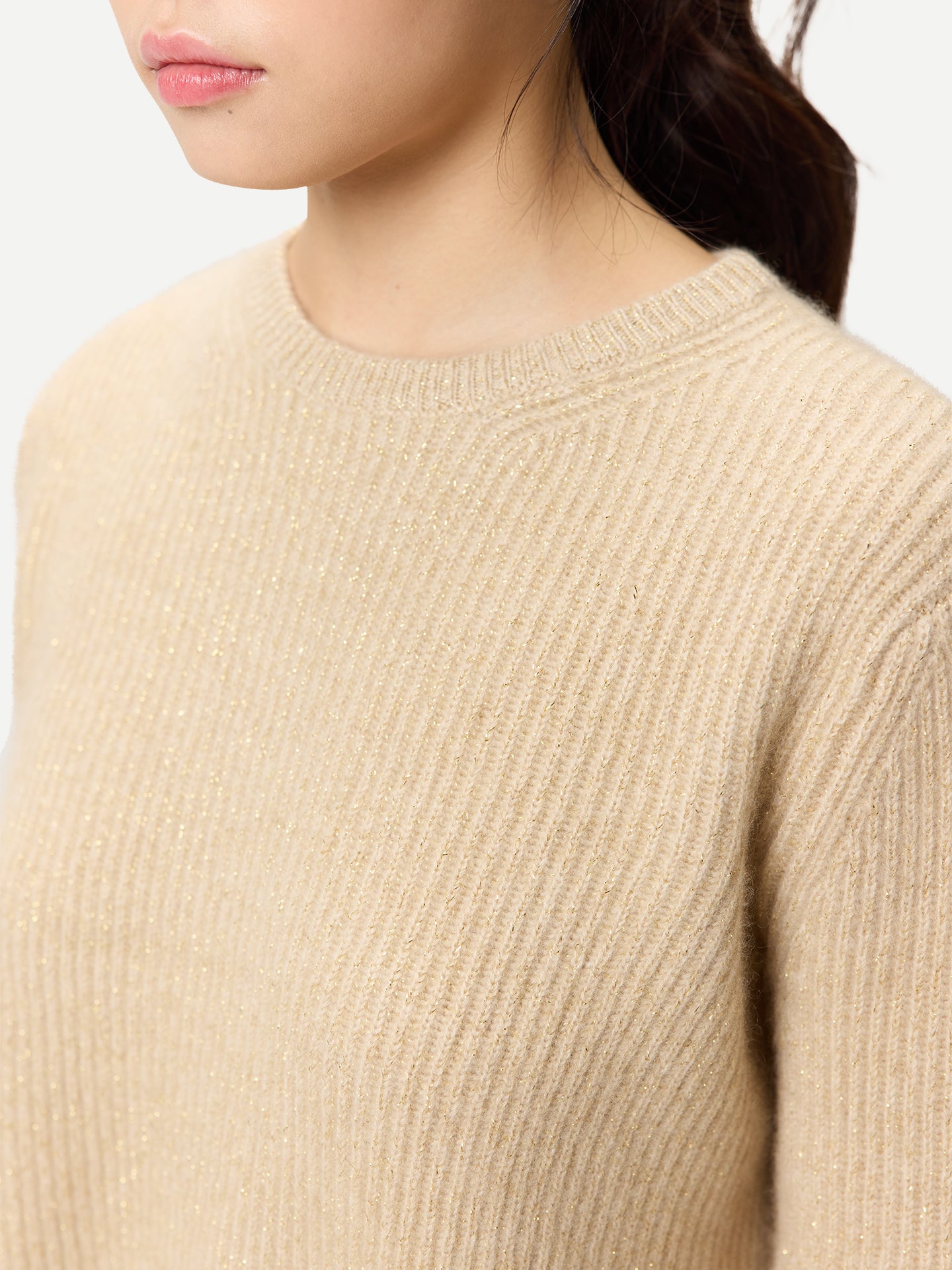 Organic Colour Cashmere Sweater with Detachable Collar Beige - Gobi Cashmere