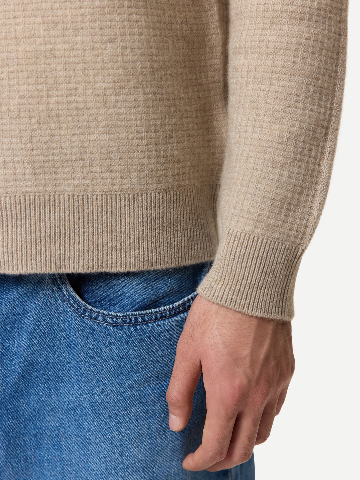 Men's Organic Colour Cashmere Waffle Knit Half-Zip Sweater