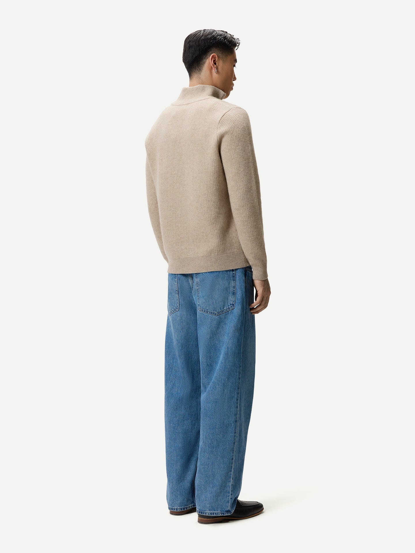 Men's Organic Colour Cashmere Waffle Knit Half-Zip Sweater