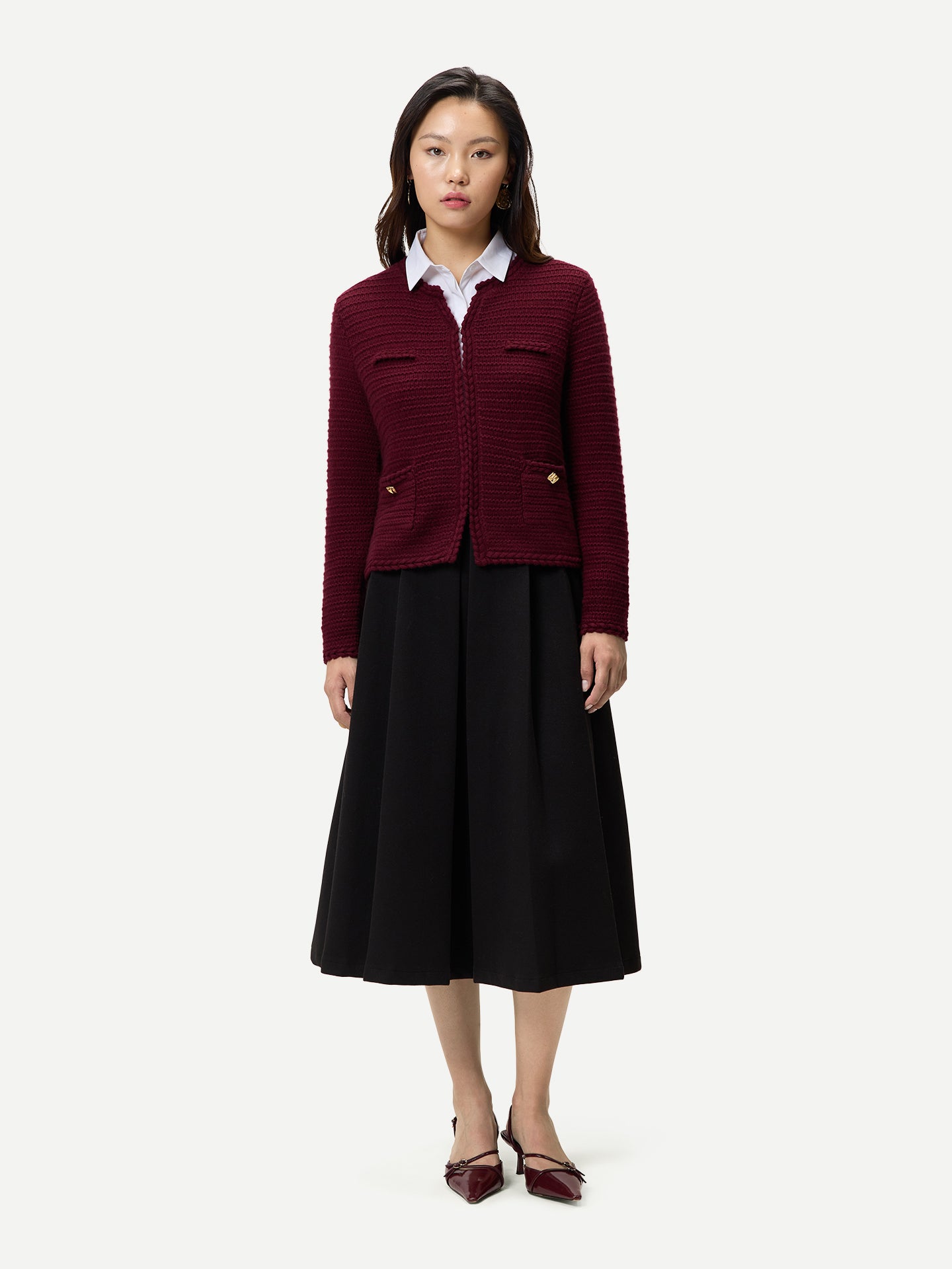 Textured Knit Cashmere Jacket-Style Cardigan Zinfandel - Gobi Cashmere
