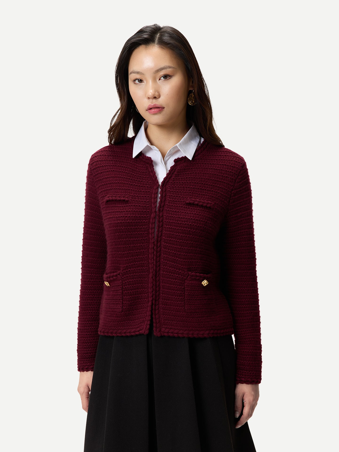 Textured Knit Cashmere Jacket-Style Cardigan Zinfandel - Gobi Cashmere