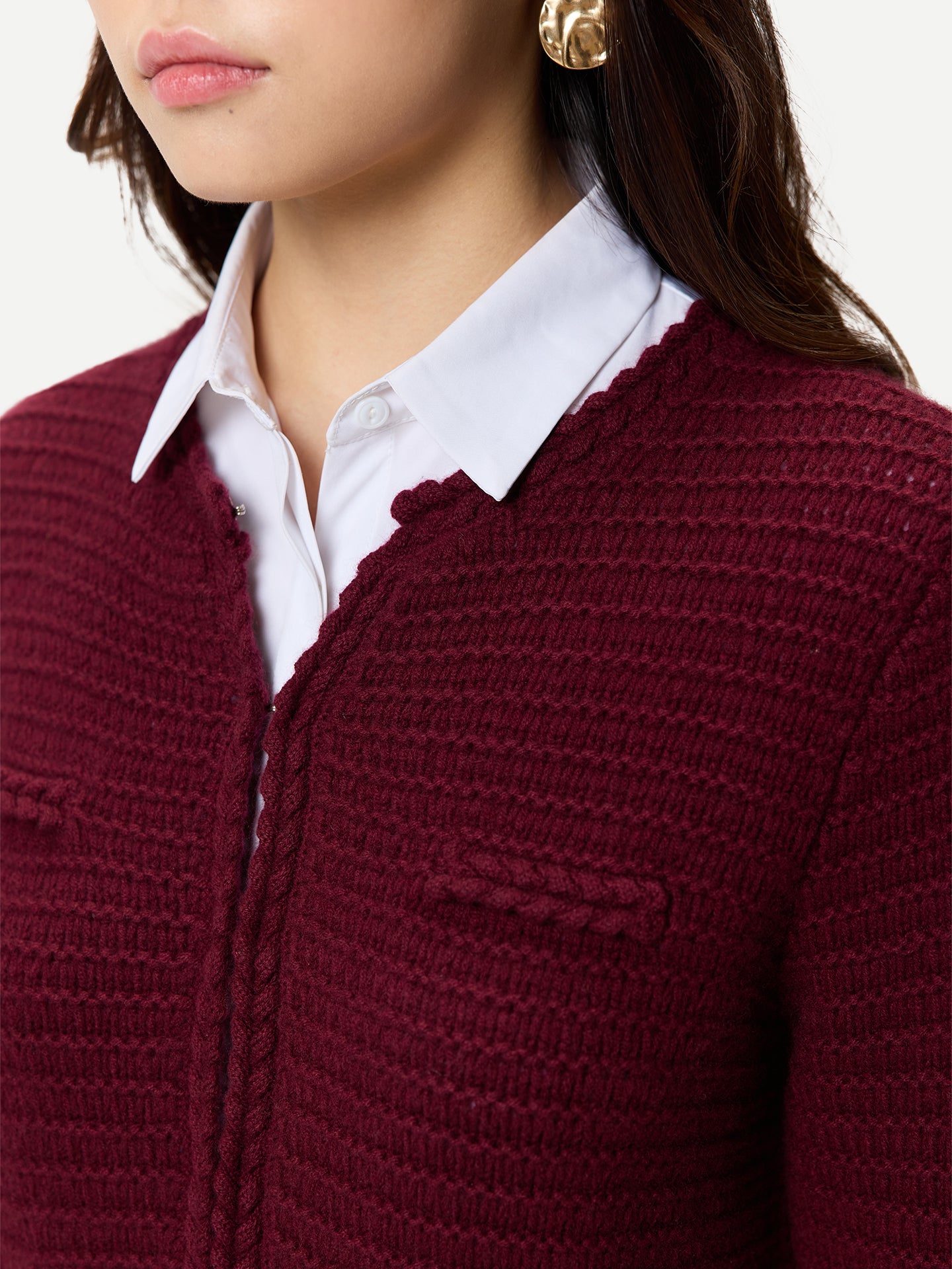 Textured Knit Cashmere Jacket-Style Cardigan Zinfandel - Gobi Cashmere
