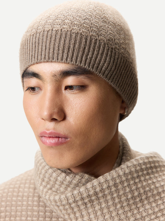 Waffle Knit Cashmere Hat Taupe - Gobi Cashmere