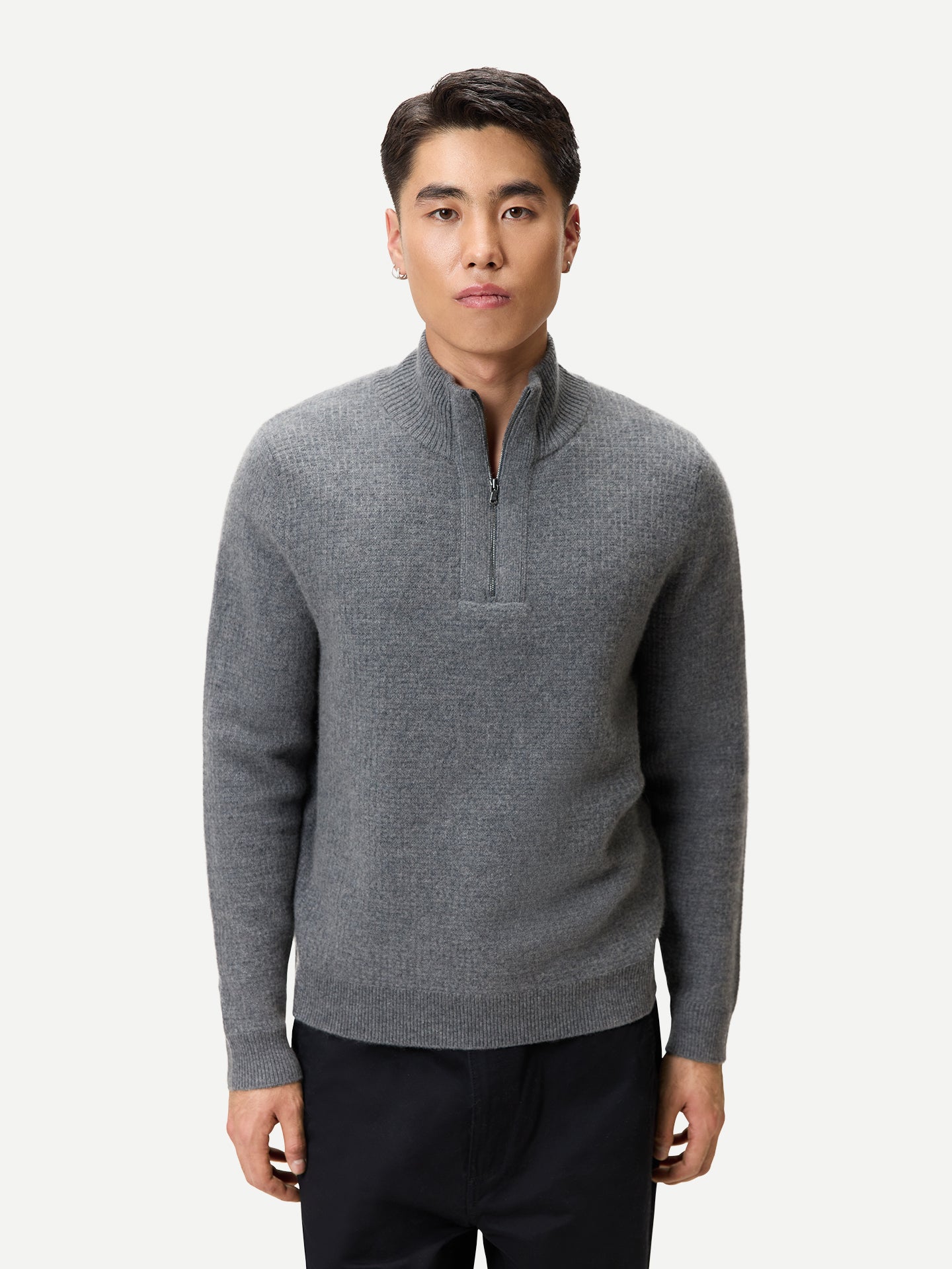 Men's Cashmere Waffle Knit Half-Zip Sweater
