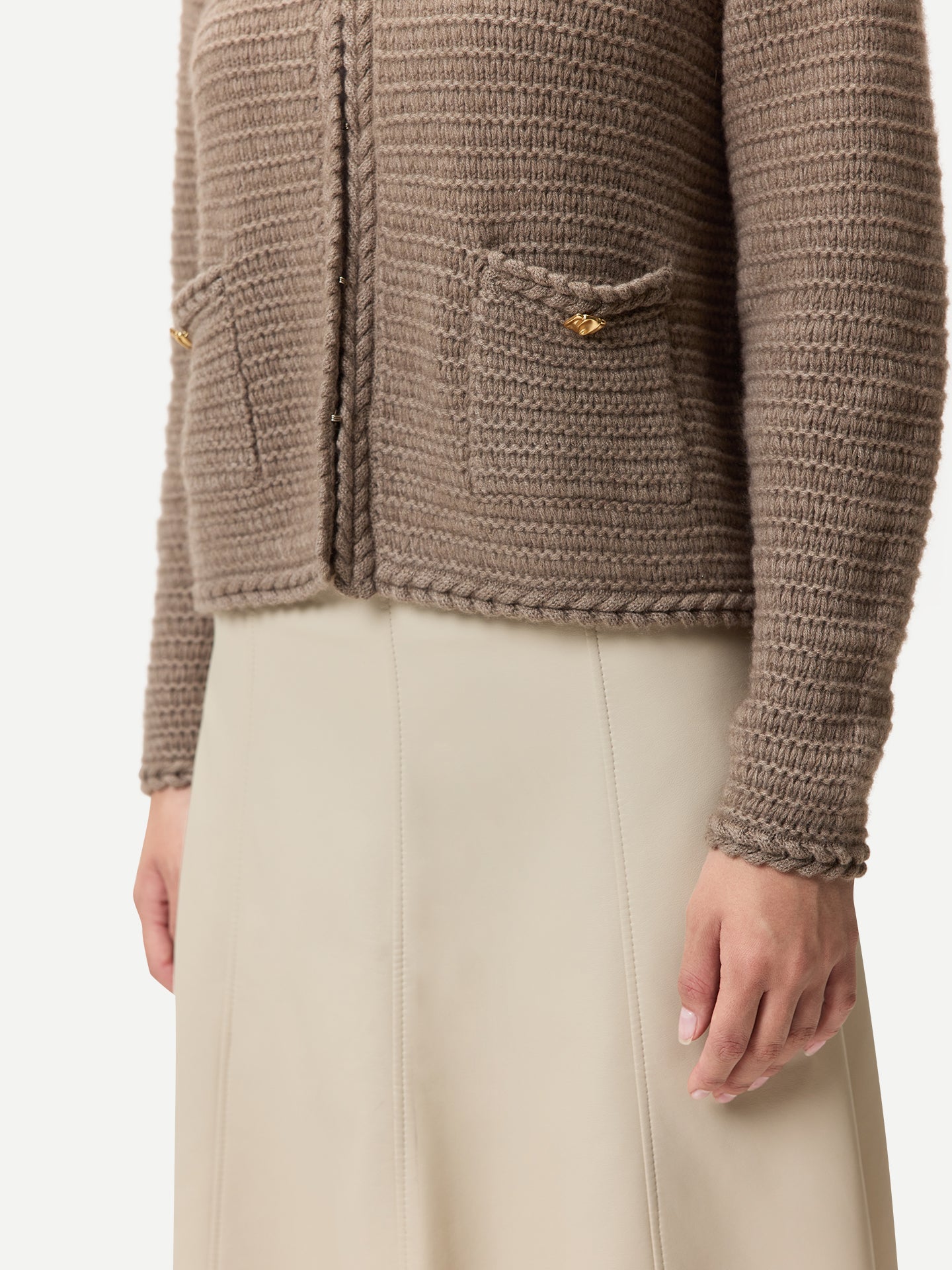 Organic Colour Textured Knit Cashmere Jacket-Style Cardigan Taupe - Gobi Cashmere