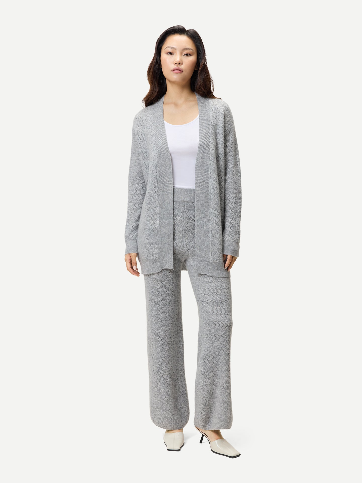 Ajour Knit Open-Front Cashmere Cardigan