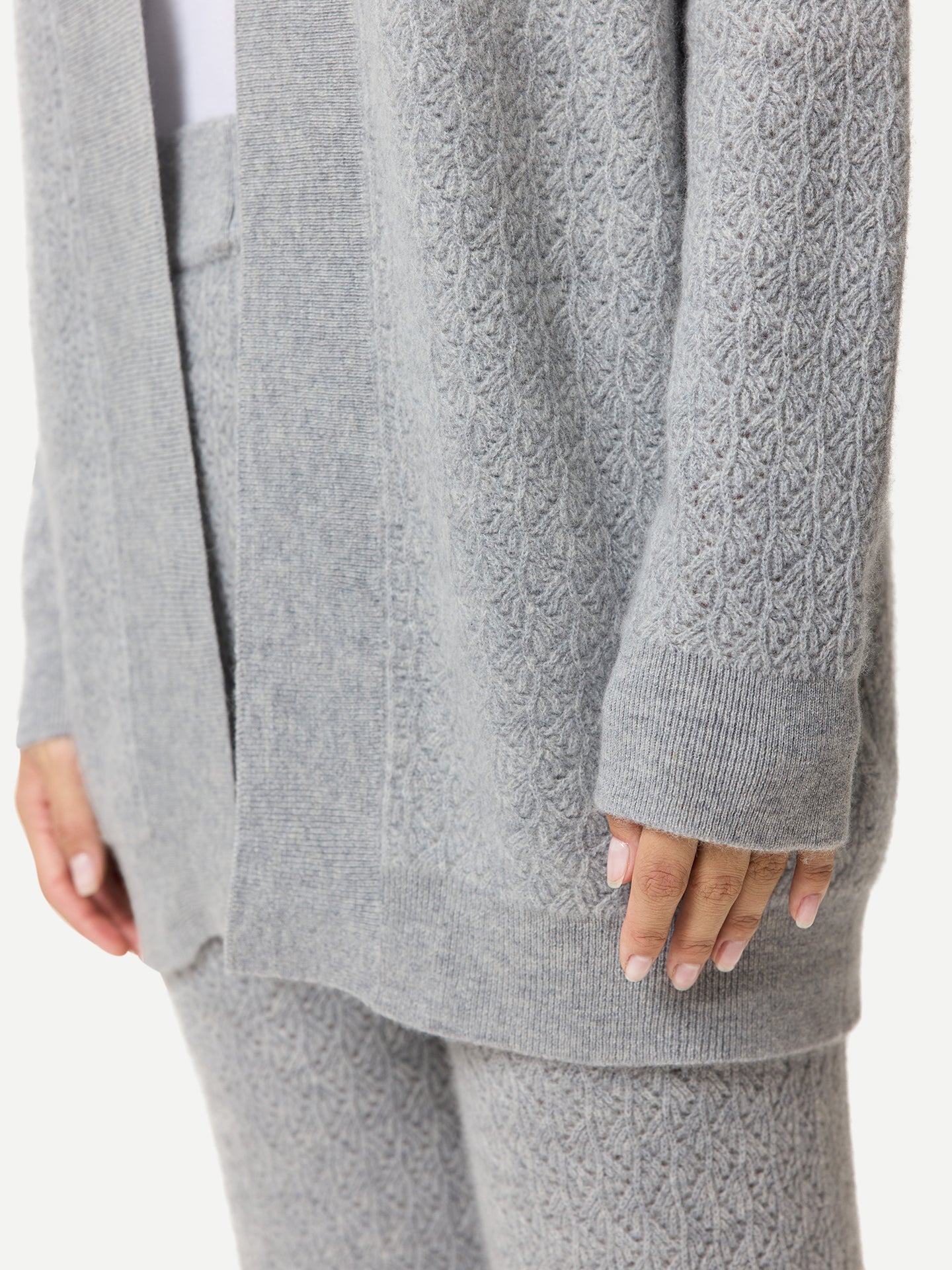Ajour Knit Open-Front Cashmere Cardigan