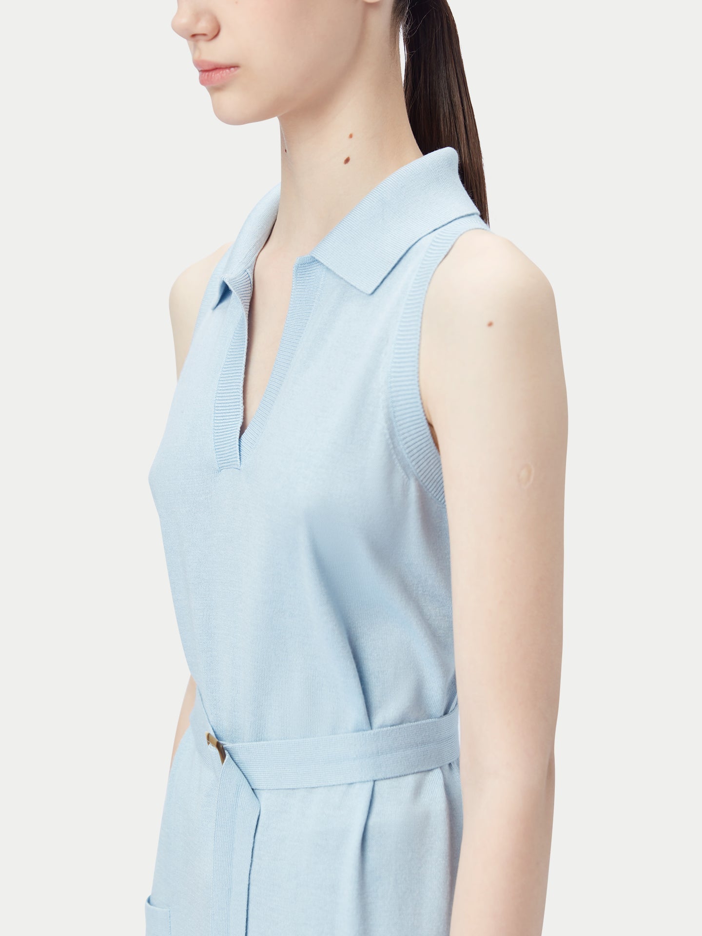 Women's Sleeveless Silk Cashmere Polo Dress Powder Blue - Gobi Cashmere