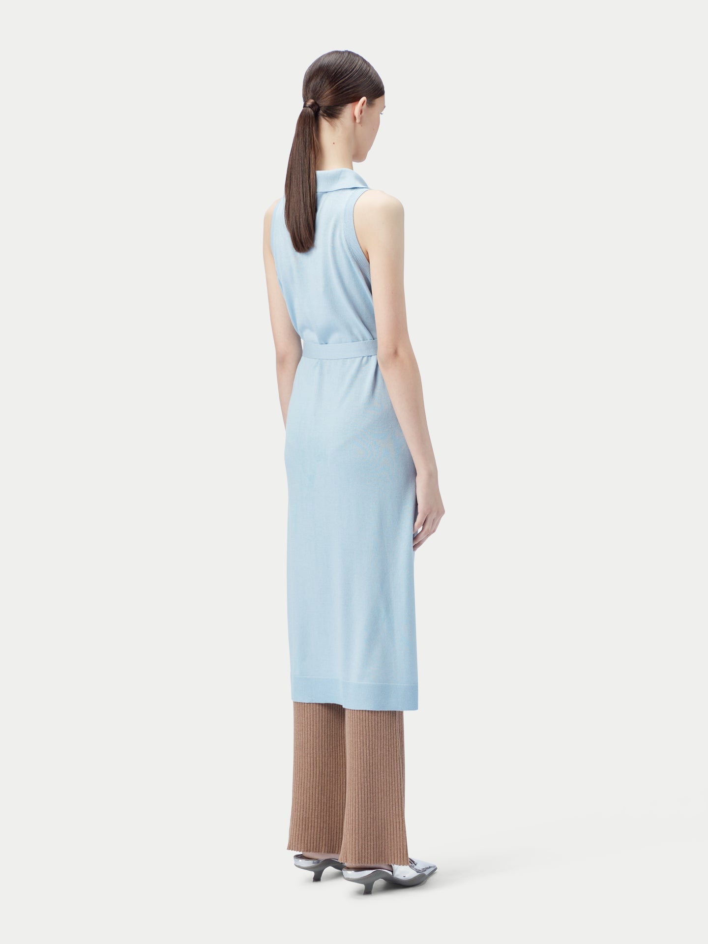 Women's Sleeveless Silk Cashmere Polo Dress Powder Blue - Gobi Cashmere