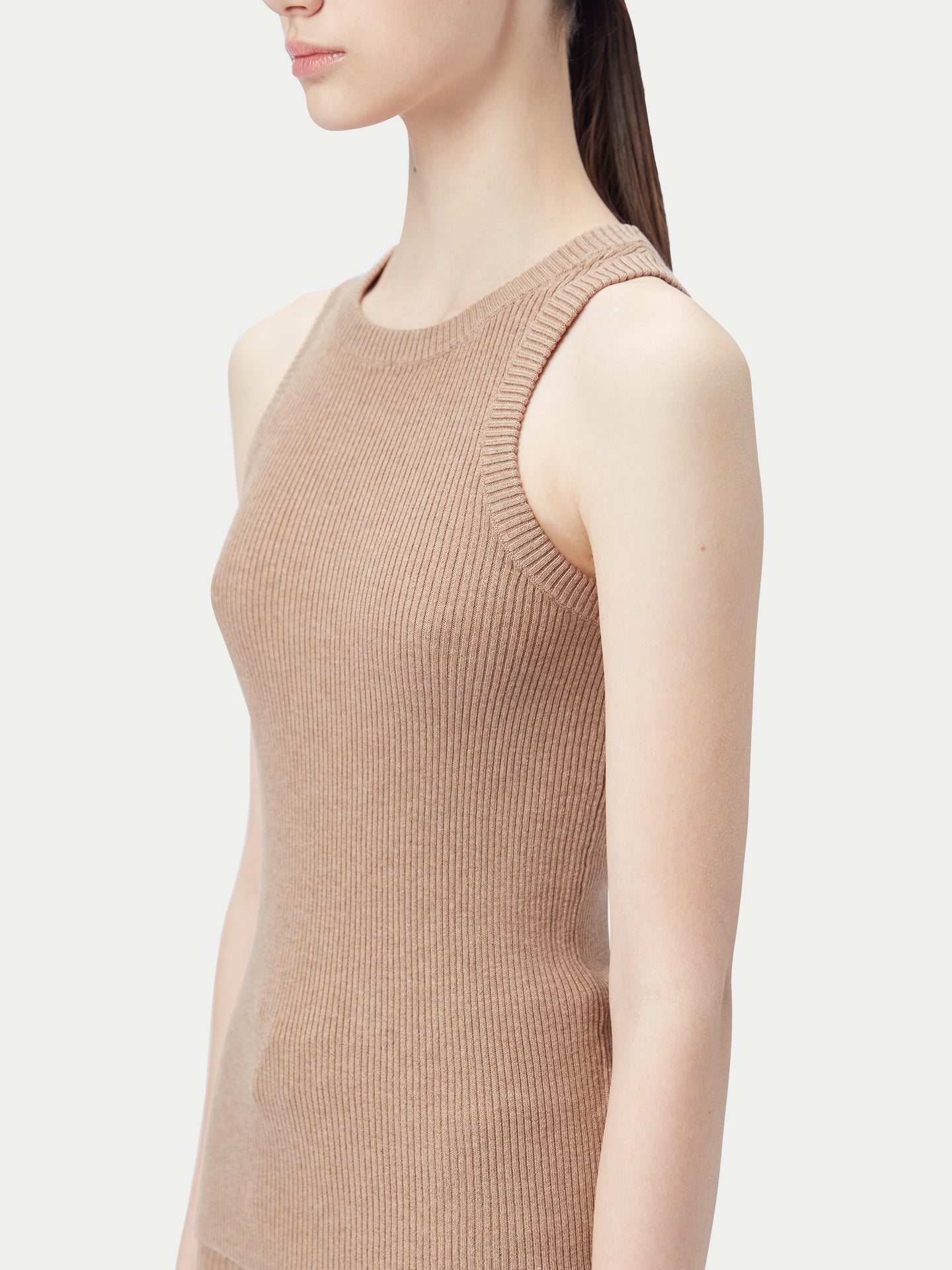 Women's Ribbed Cotton Silk Cashmere Blend Tank Top Timber Wolf - Gobi Cashmere