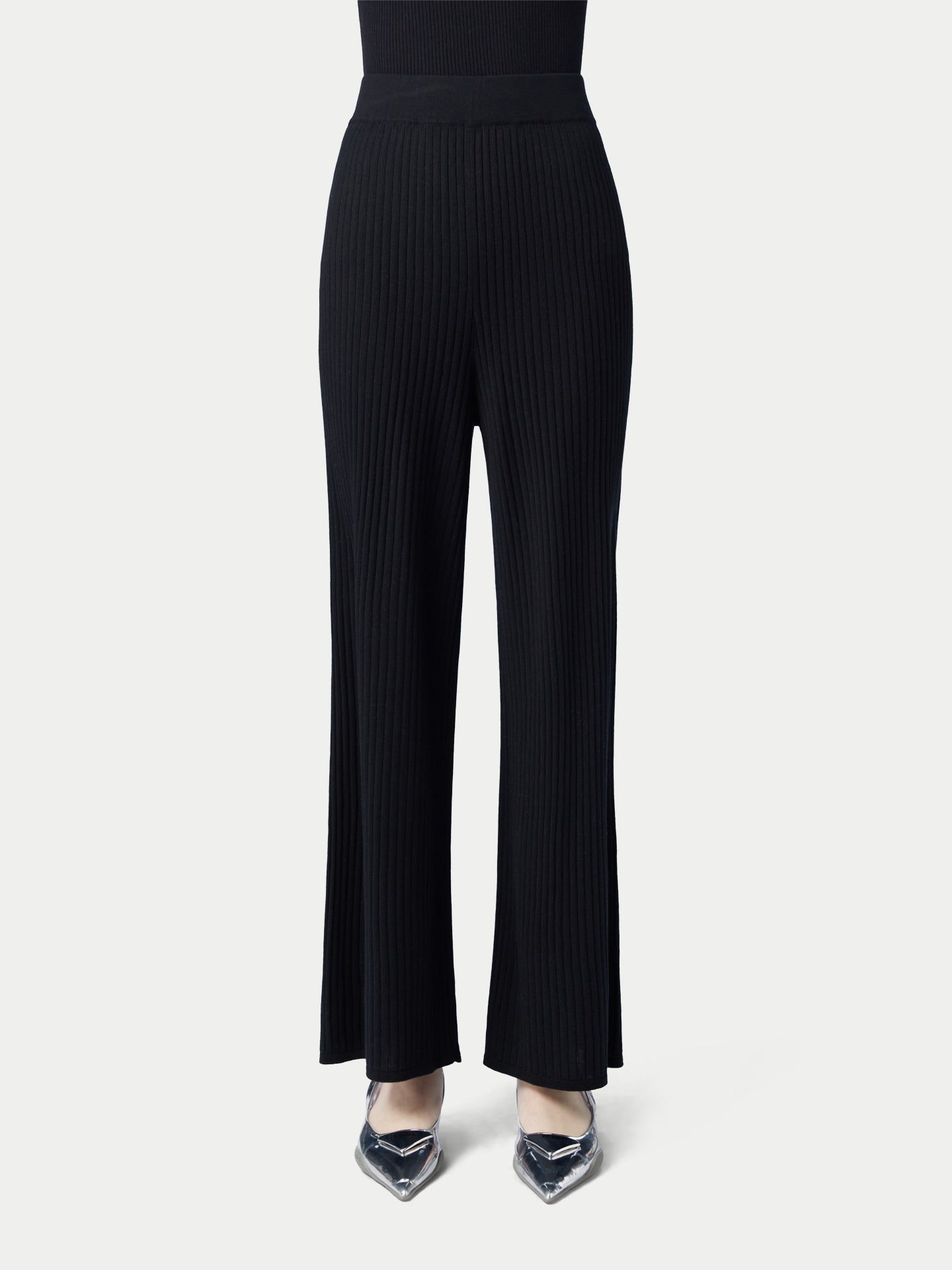 Women's Rib-Knit Silk Cashmere Blend Pants Black - Gobi Cashmere