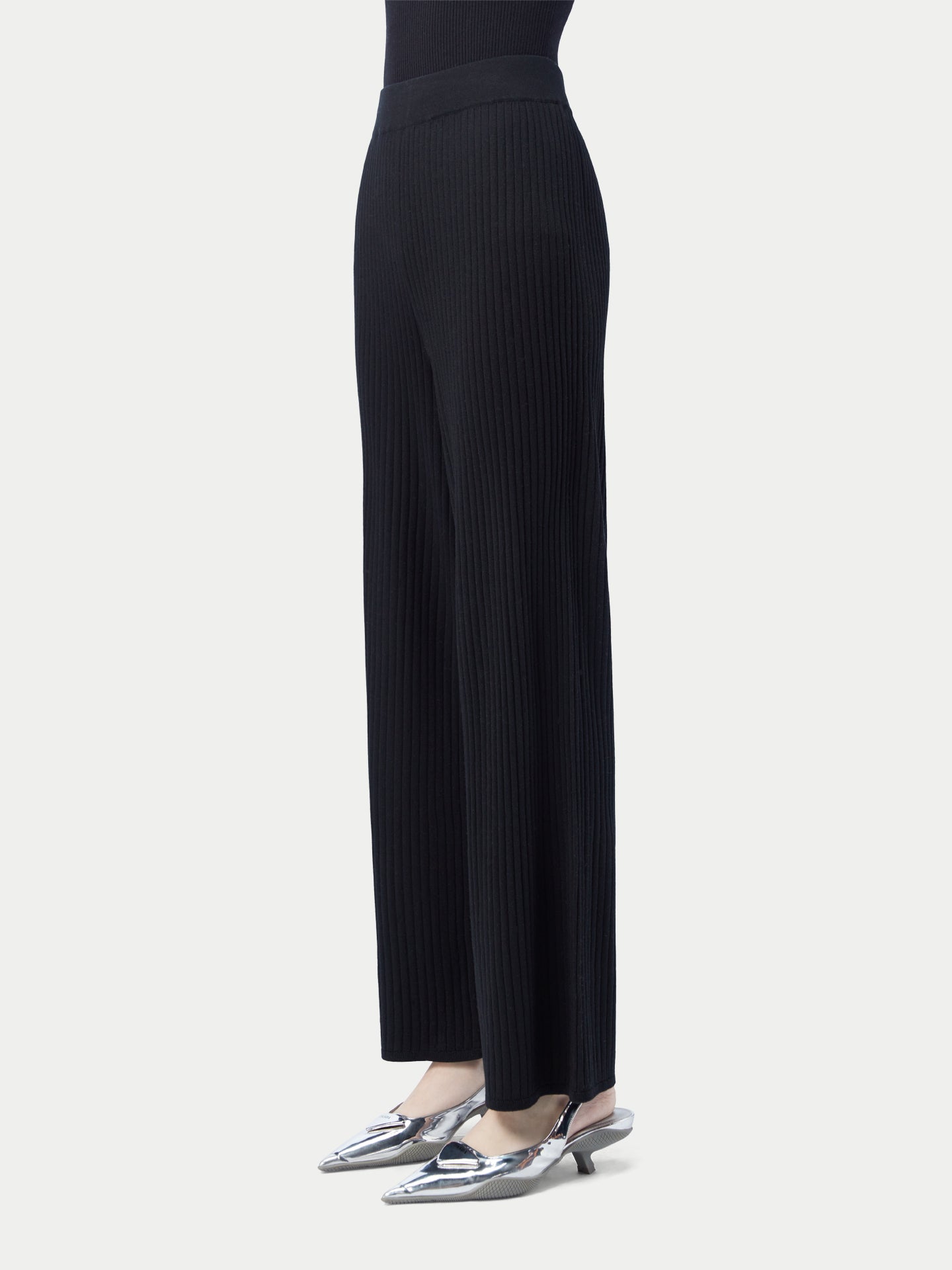 Women's Rib-Knit Silk Cashmere Blend Pants Black - Gobi Cashmere