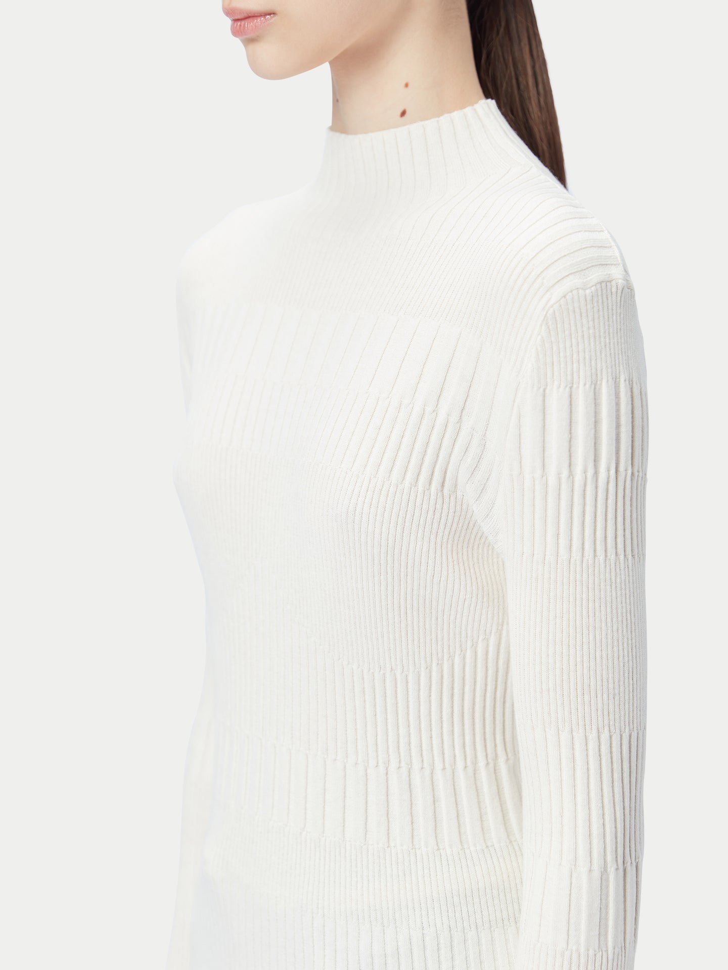 Women's High-neck Ribbed Cotton Silk Cashmere Blend Sweater Whisper White - Gobi Cashmere