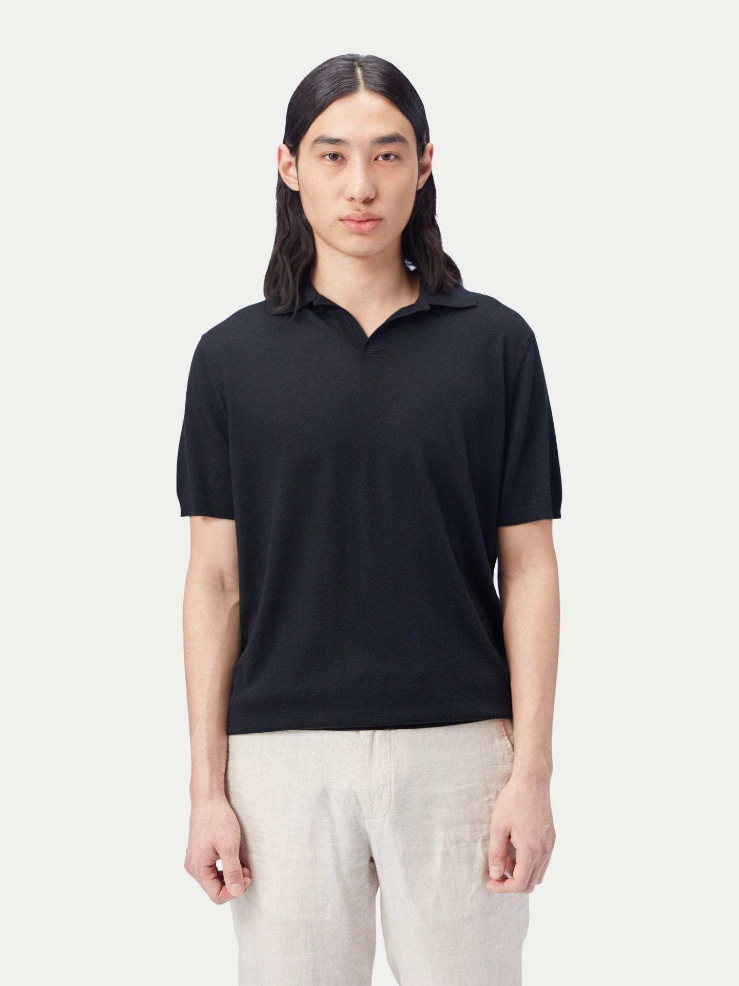 Men's Silk Cashmere Polo Shirt Black - Gobi Cahsmere