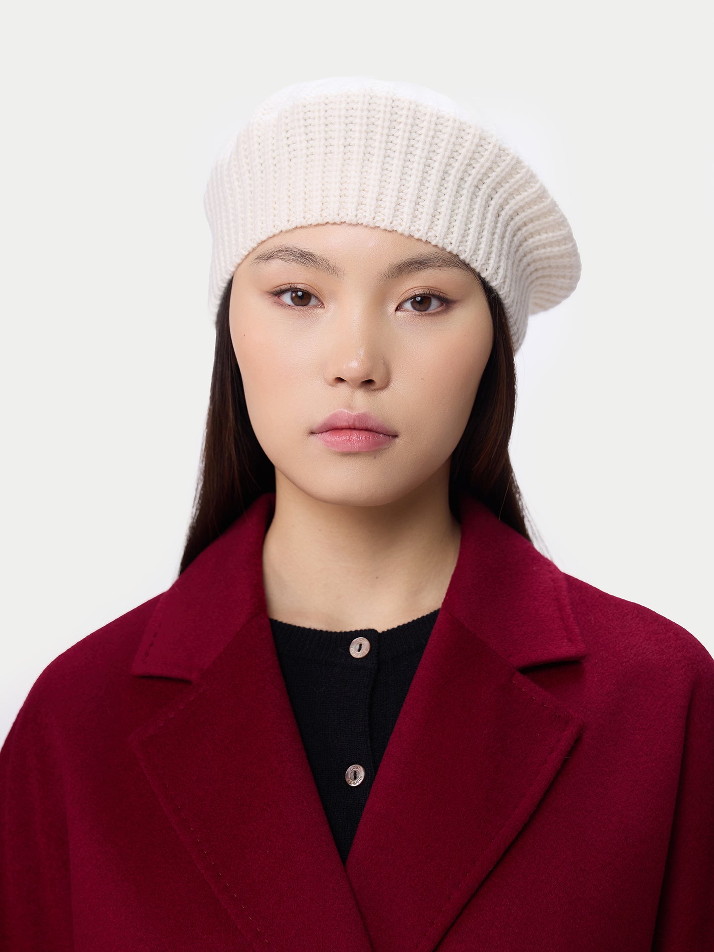 Textured Knit Beret White - Gobi Cashmere
