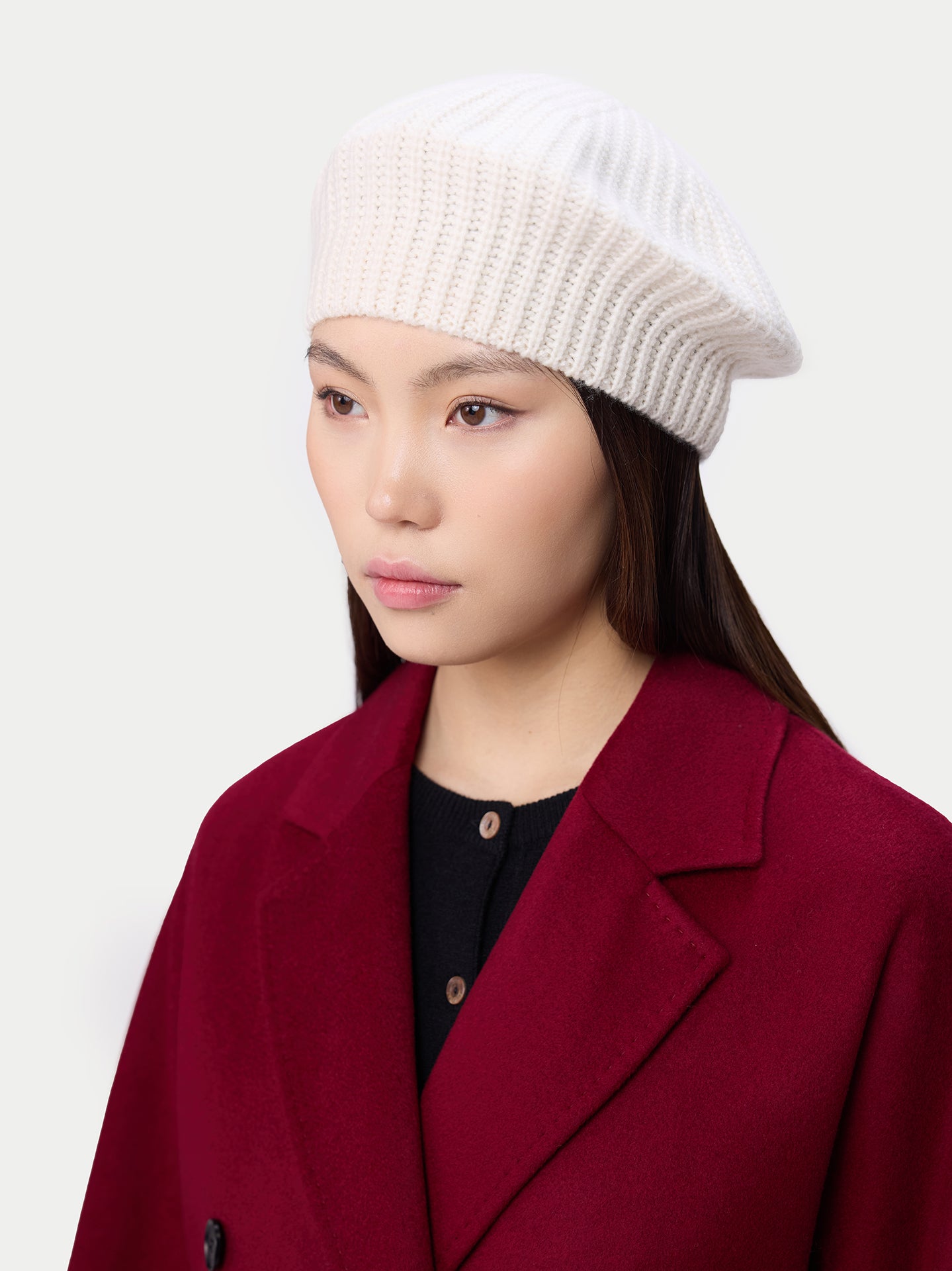Textured Knit Beret White - Gobi Cashmere