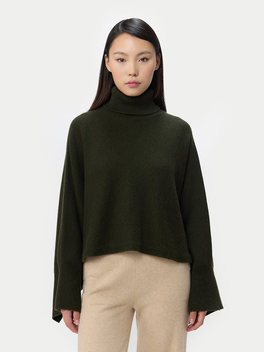 Chic Cropped Turtleneck Poncho Top