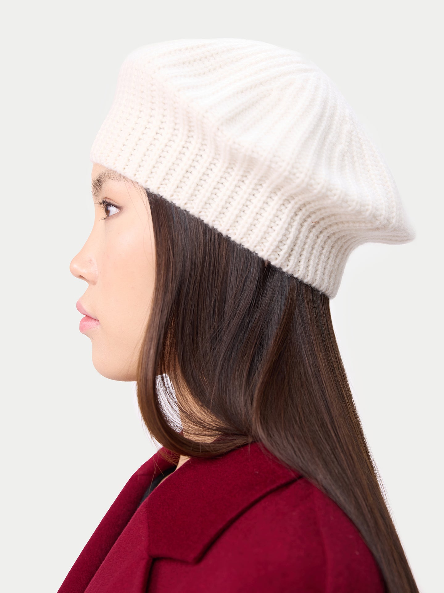 Textured Knit Beret White - Gobi Cashmere