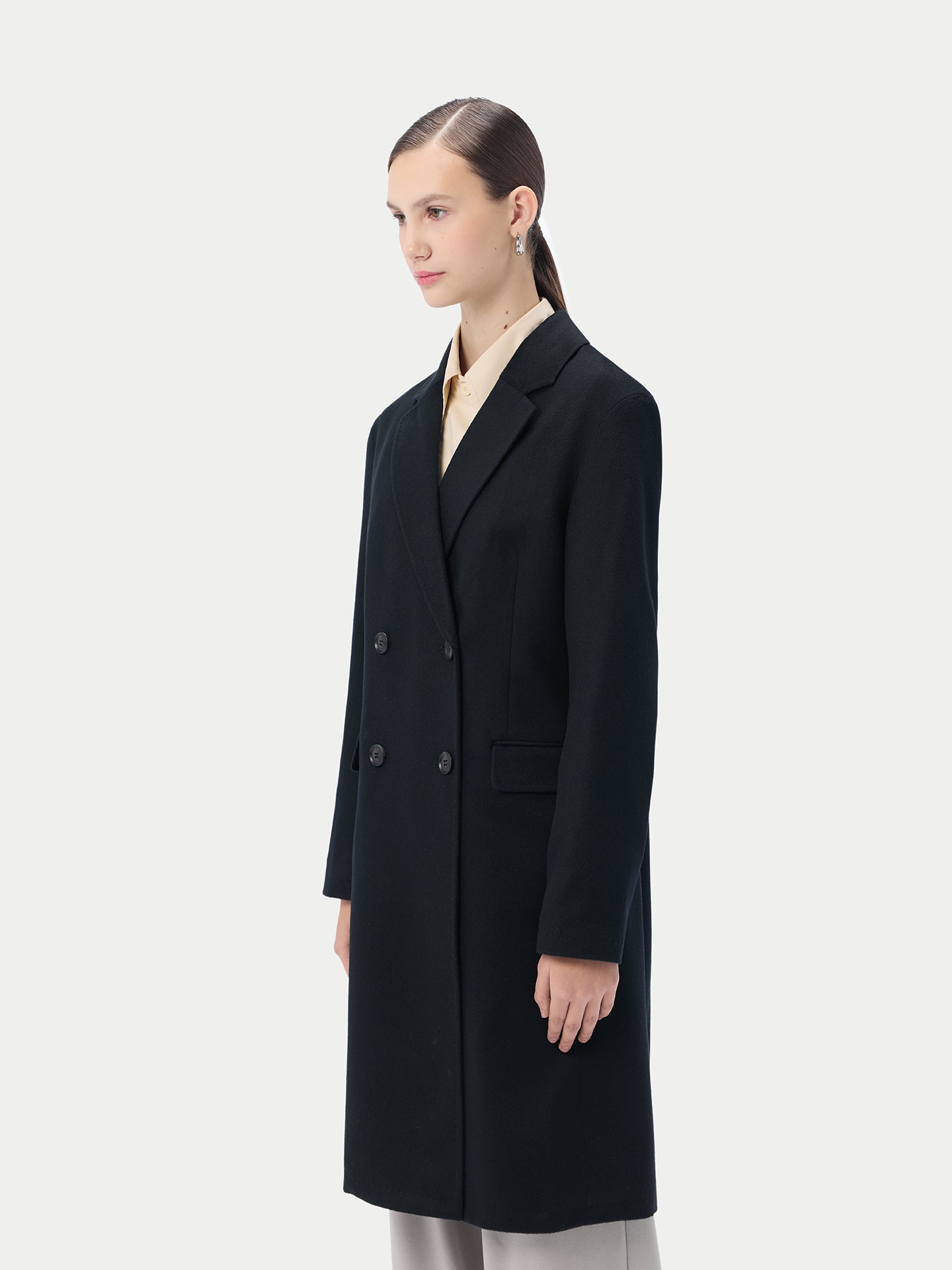 Women's Notch Lapel Midi-Length Cashmere Coat Black - Gobi Cashmere