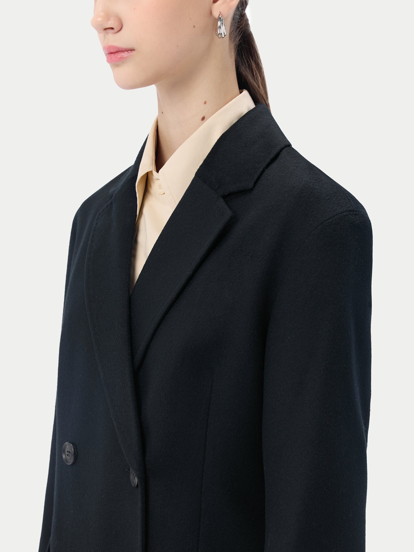 Women's Notch Lapel Midi-Length Cashmere Coat Black - Gobi Cashmere