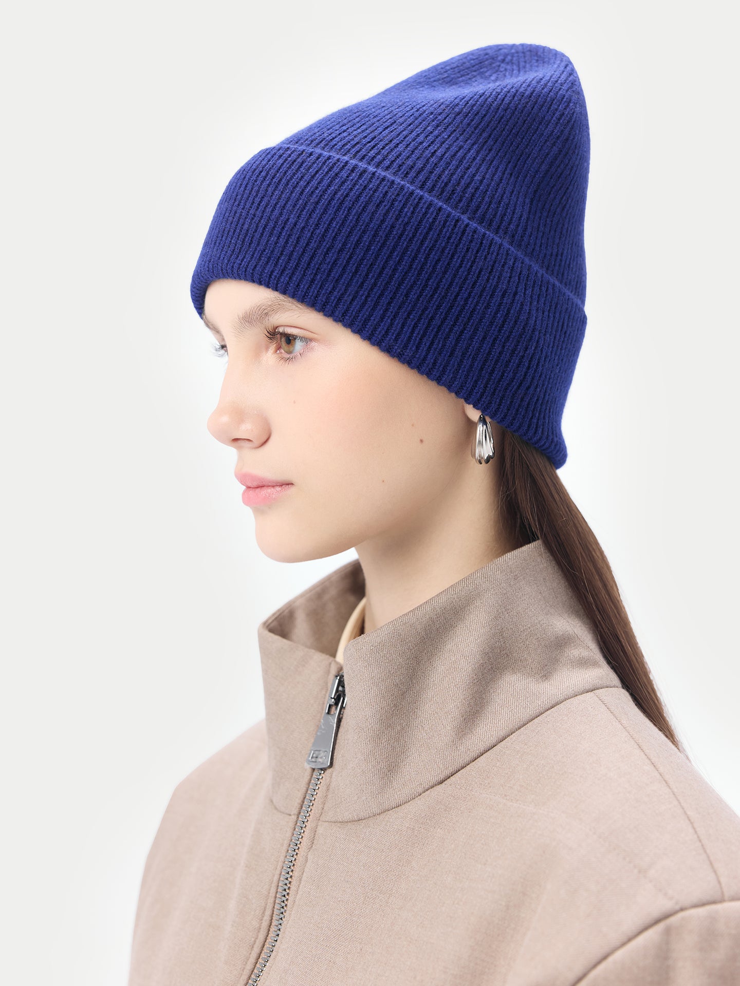 Women's Cashmere Rib Knit Beanie Navy - GOBI Cashmere