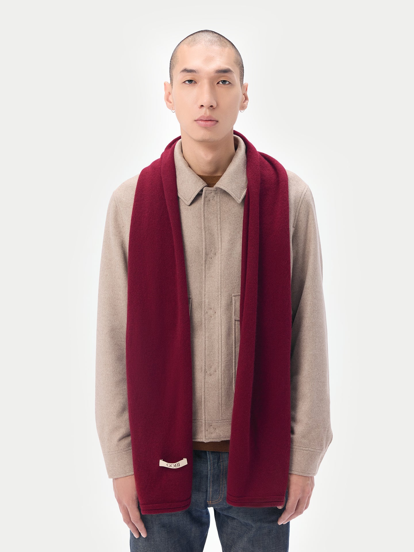 Unisex Cashmere Jersey Knit Scarf Bordeaux - Gobi Cashmere 