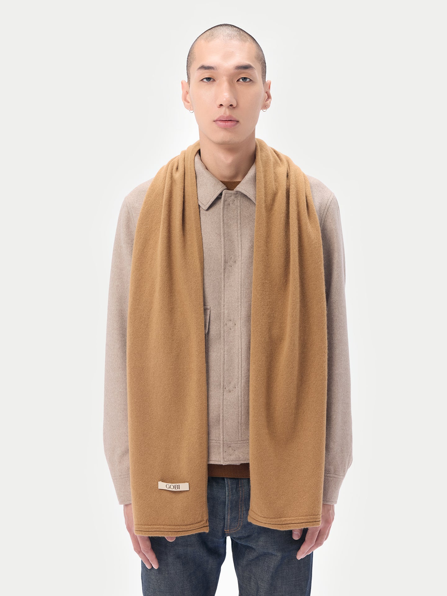 Unisex Cashmere Jersey Knit Scarf Almond - Gobi Cashmere 