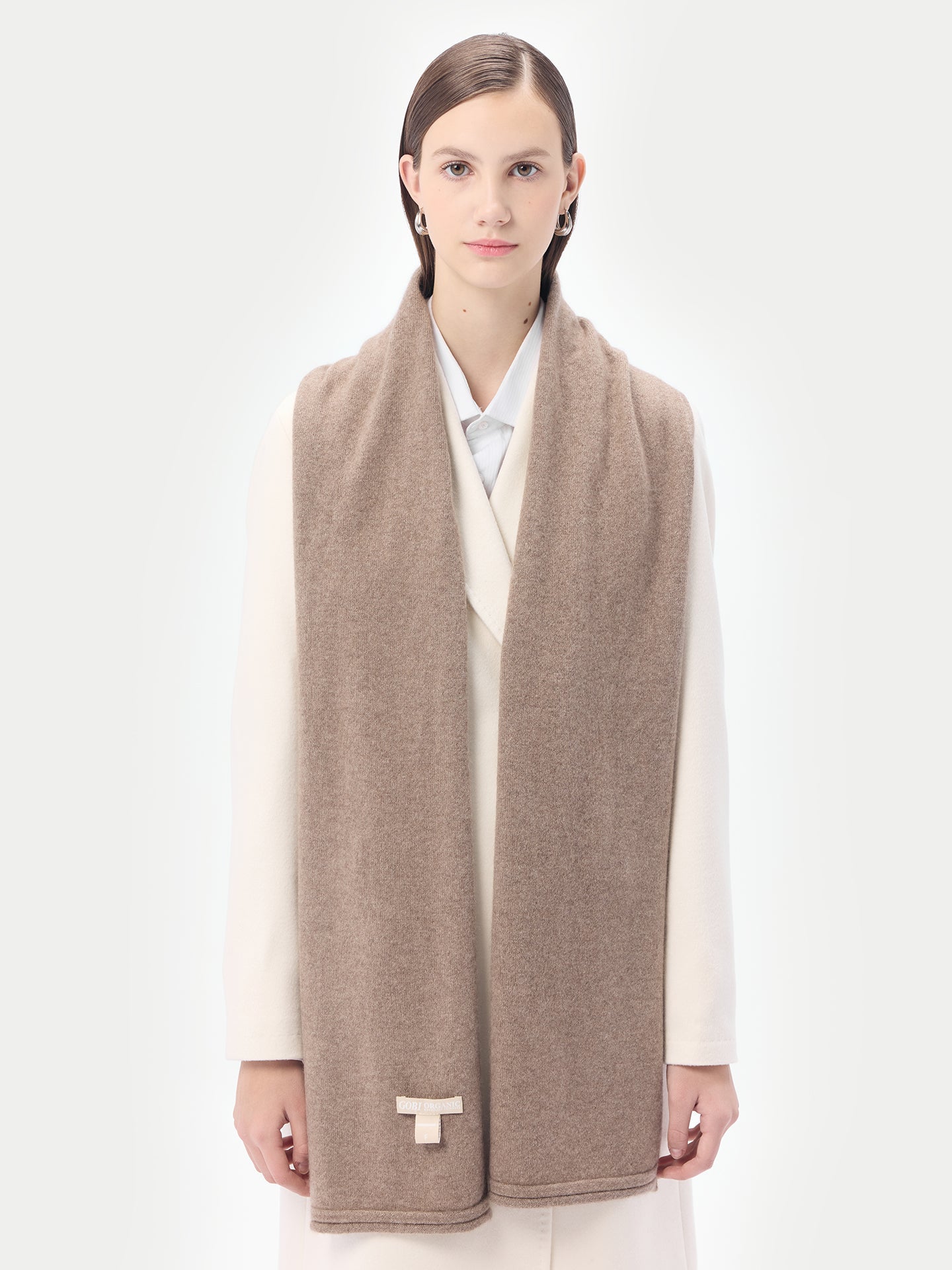 Unisex Organic Cashmere Jersey Knit Scarf Taupe - Gobi Cashmere 