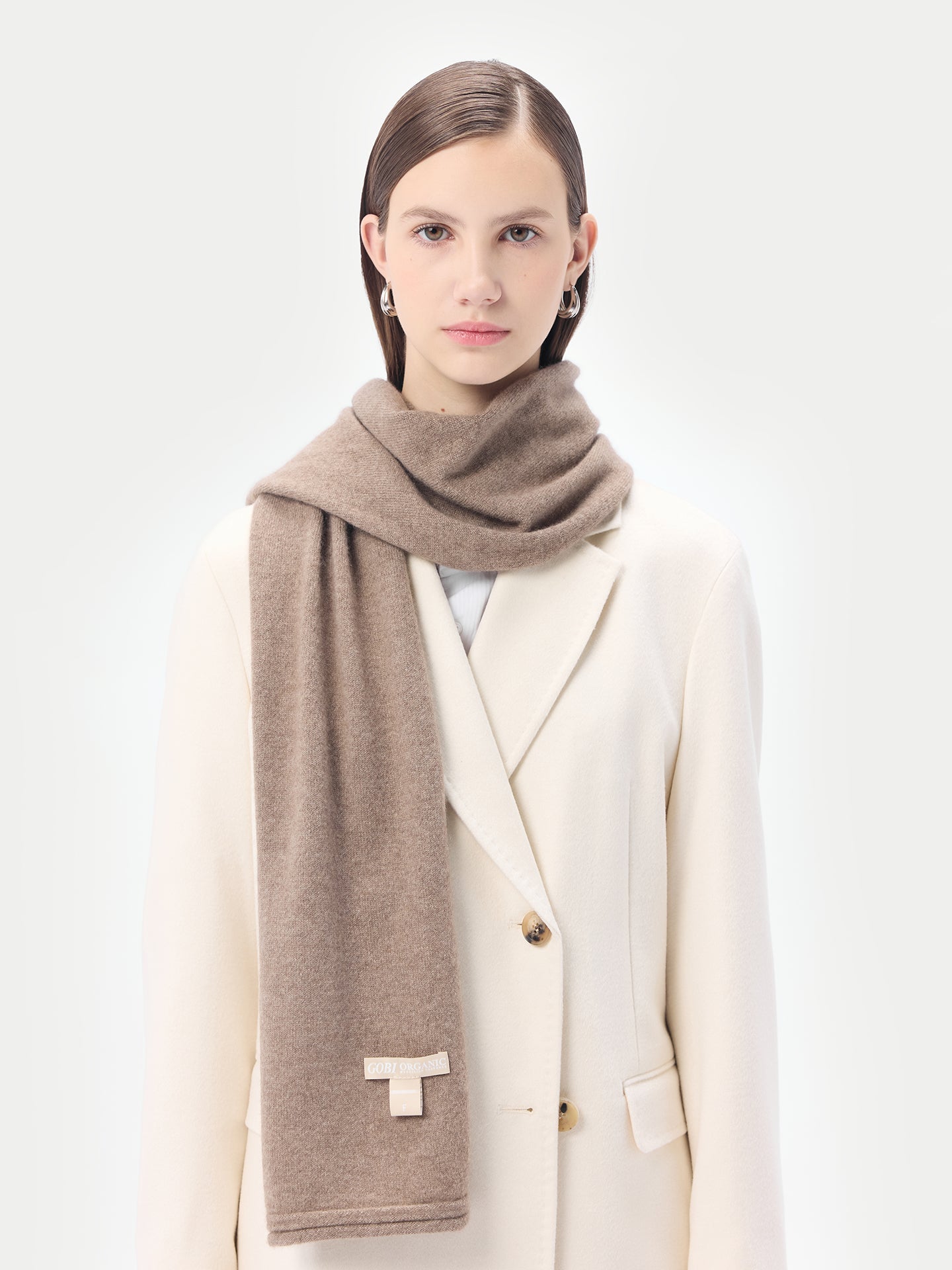 Unisex Organic Cashmere Jersey Knit Scarf Taupe - Gobi Cashmere 