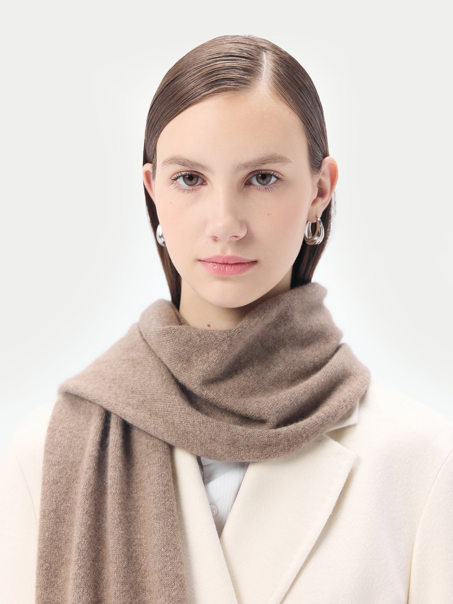 Unisex Organic Cashmere Jersey Knit Scarf Taupe - Gobi Cashmere 