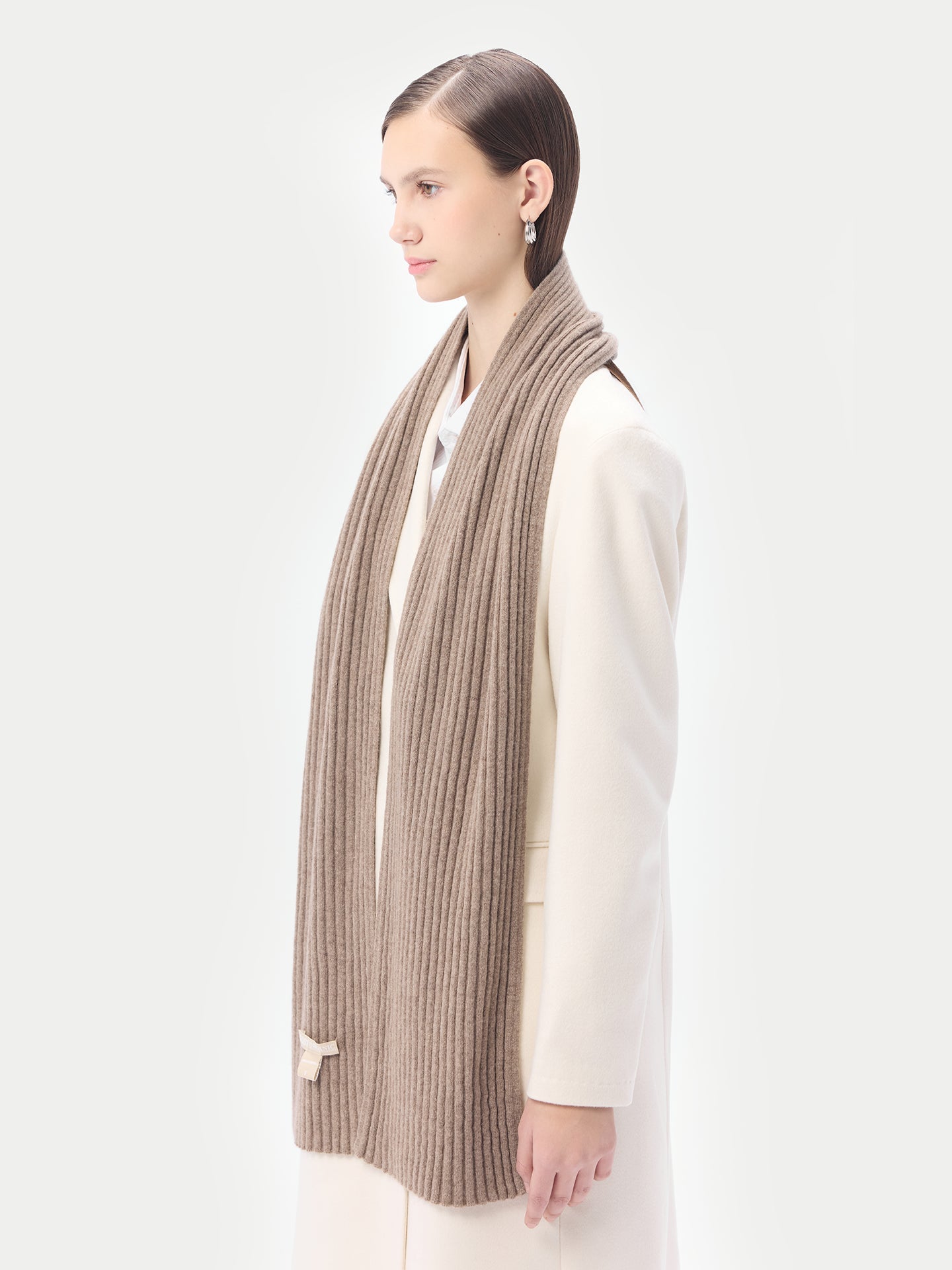 Unisex Organic Cashmere Rib Knit Scarf Taupe - Gobi Cashmere 