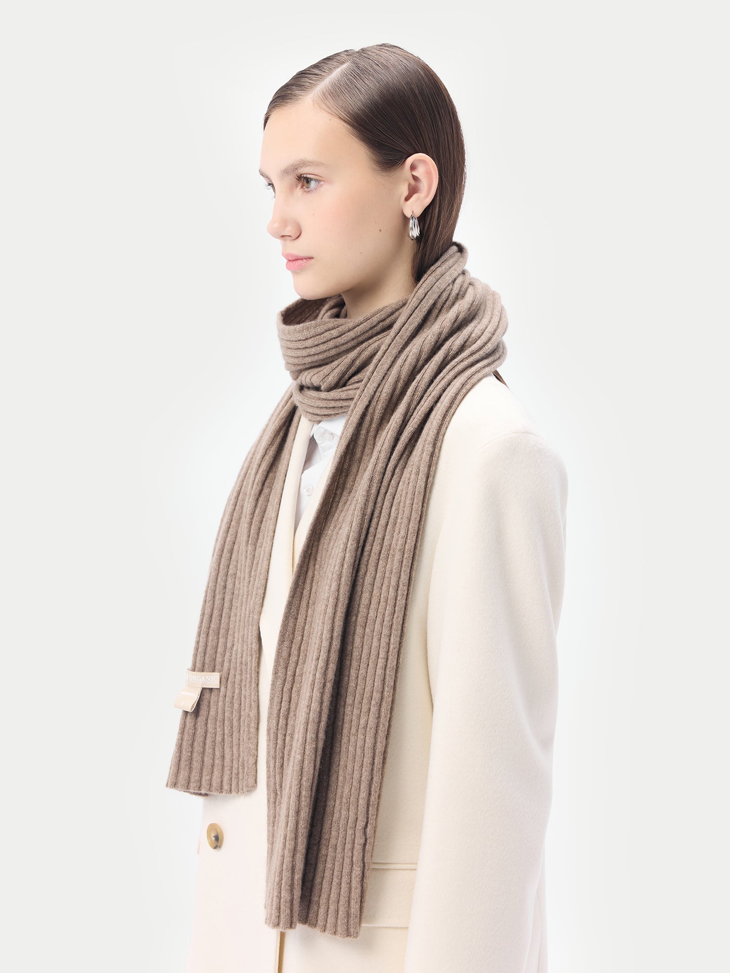 Unisex Organic Cashmere Rib Knit Scarf Taupe - Gobi Cashmere 