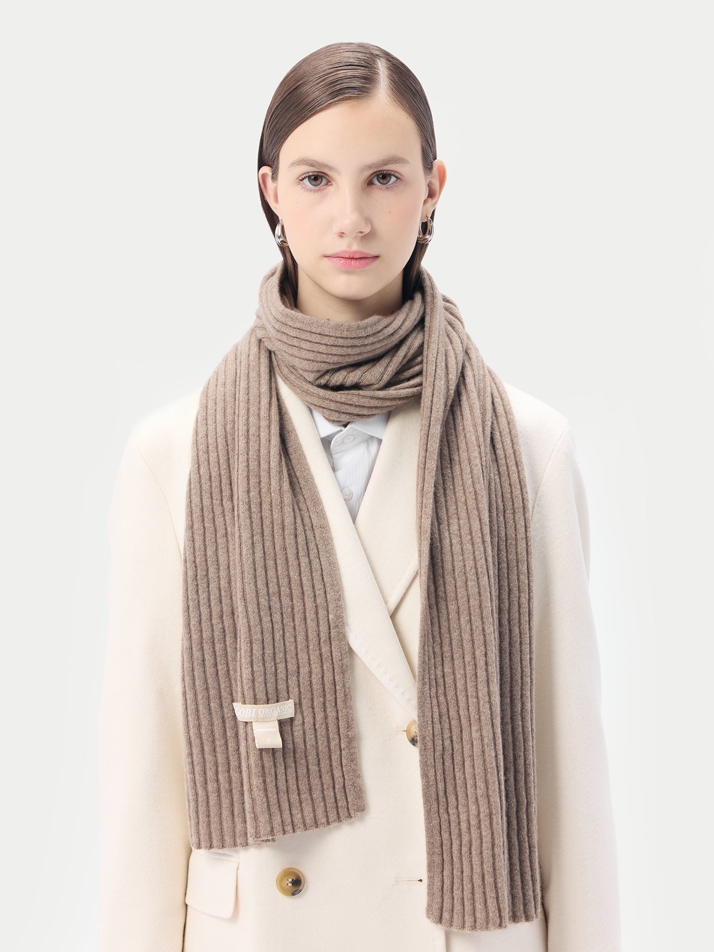 Unisex Organic Cashmere Rib Knit Scarf Taupe - Gobi Cashmere 