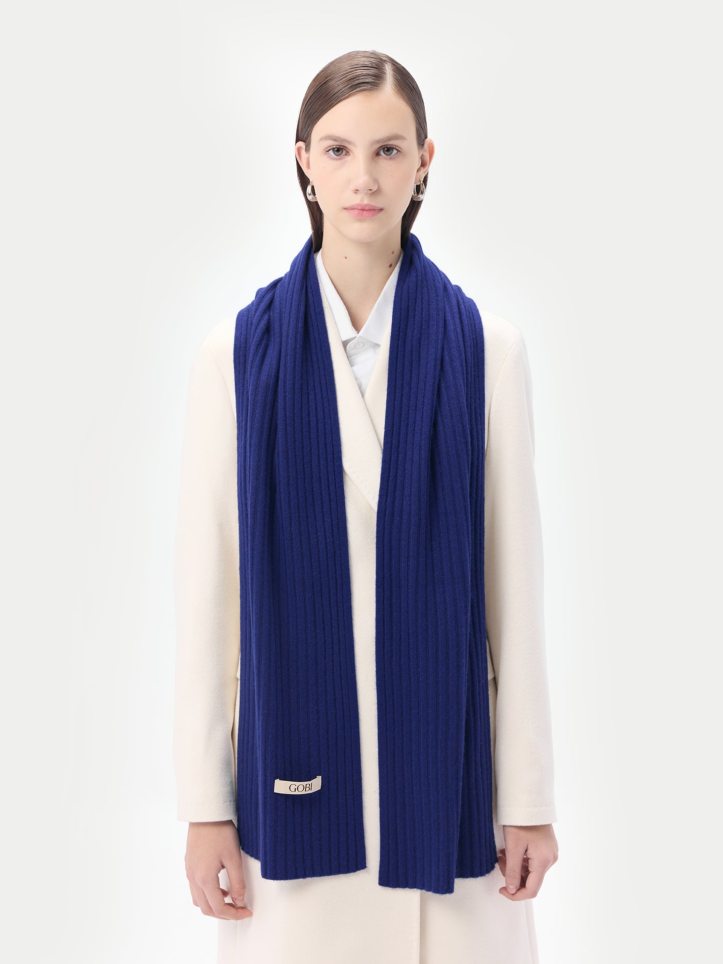 Unisex Cashmere Rib Knit Scarf Deep Cobalt - Gobi Cashmere 