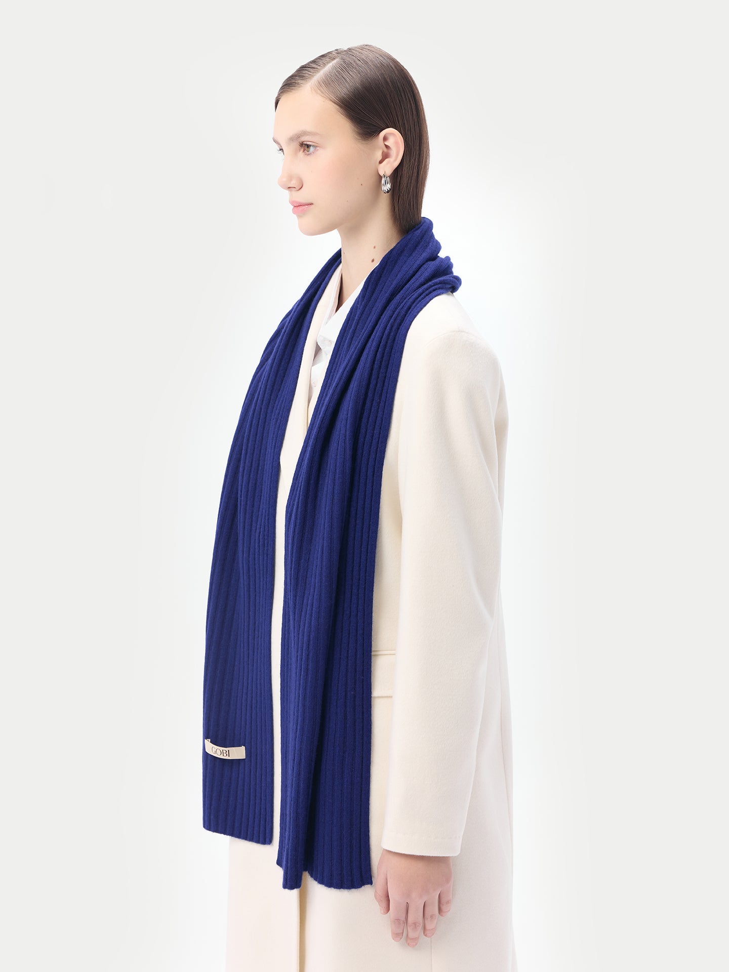 Unisex Cashmere Rib Knit Scarf Deep Cobalt - Gobi Cashmere 