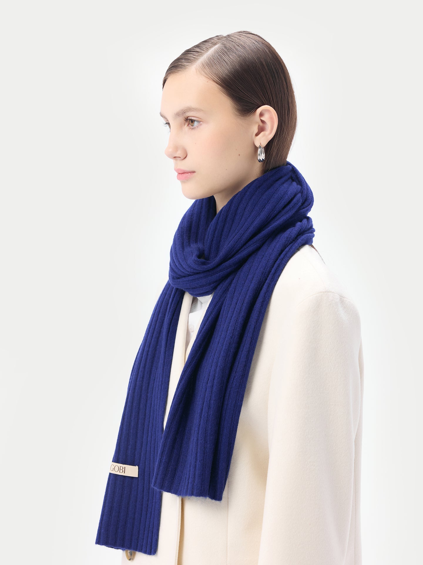 Unisex Cashmere Rib Knit Scarf Deep Cobalt - Gobi Cashmere 