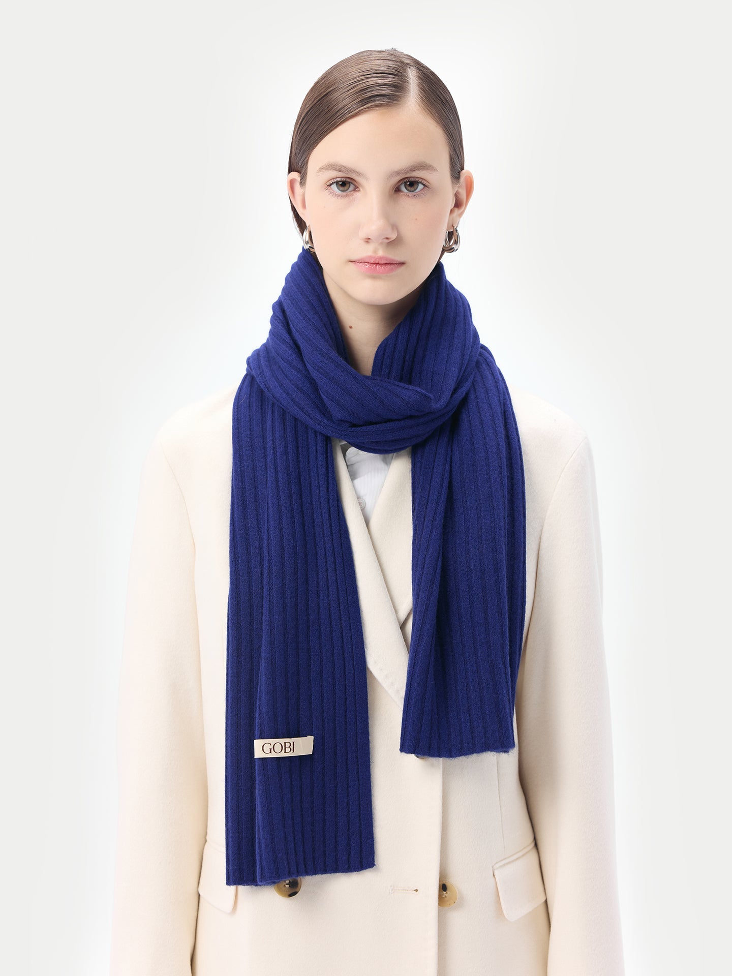 Unisex Cashmere Rib Knit Scarf Deep Cobalt - Gobi Cashmere 