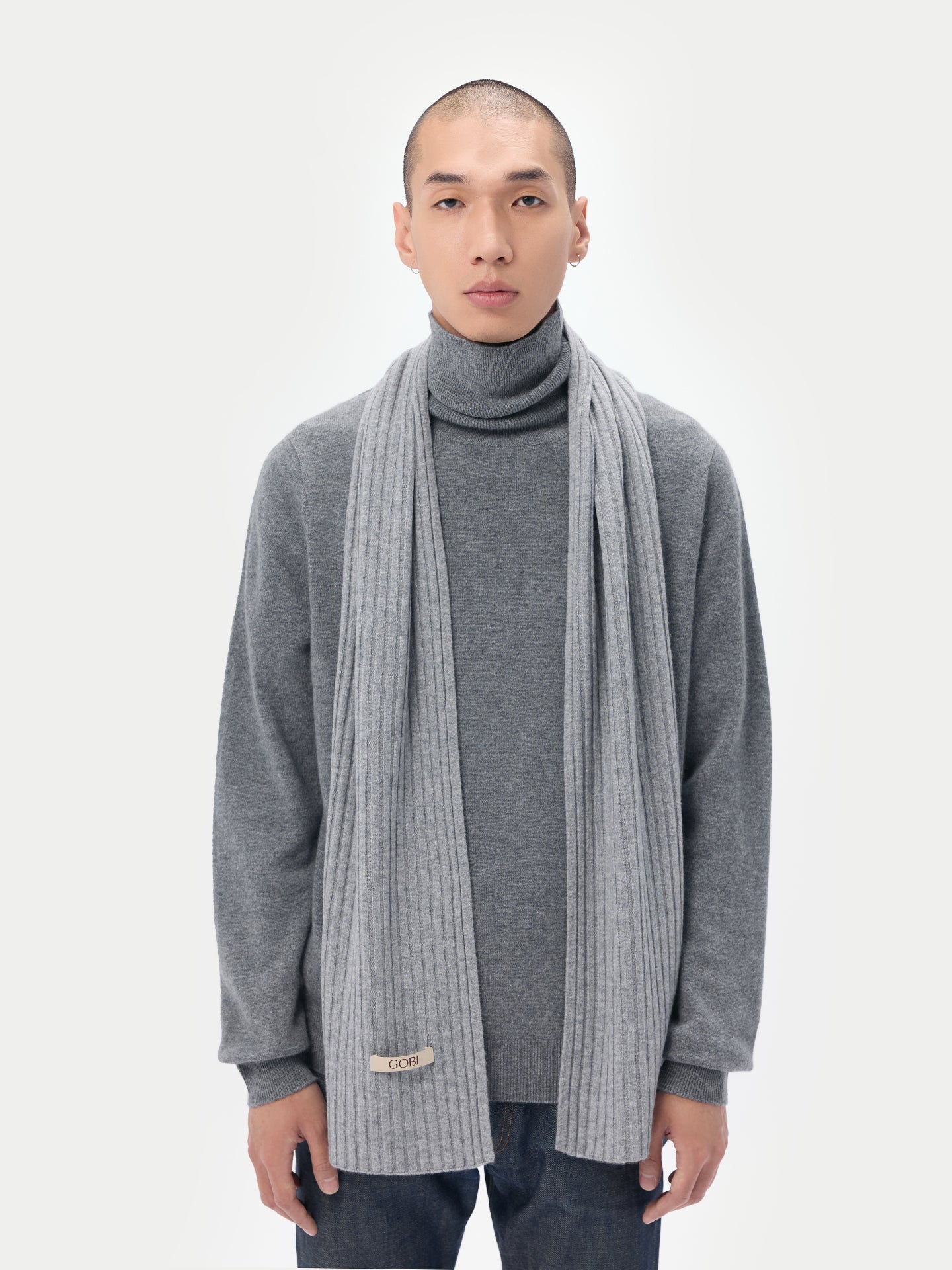 Unisex Cashmere Rib Knit Scarf Vapor Blue - Gobi Cashmere 