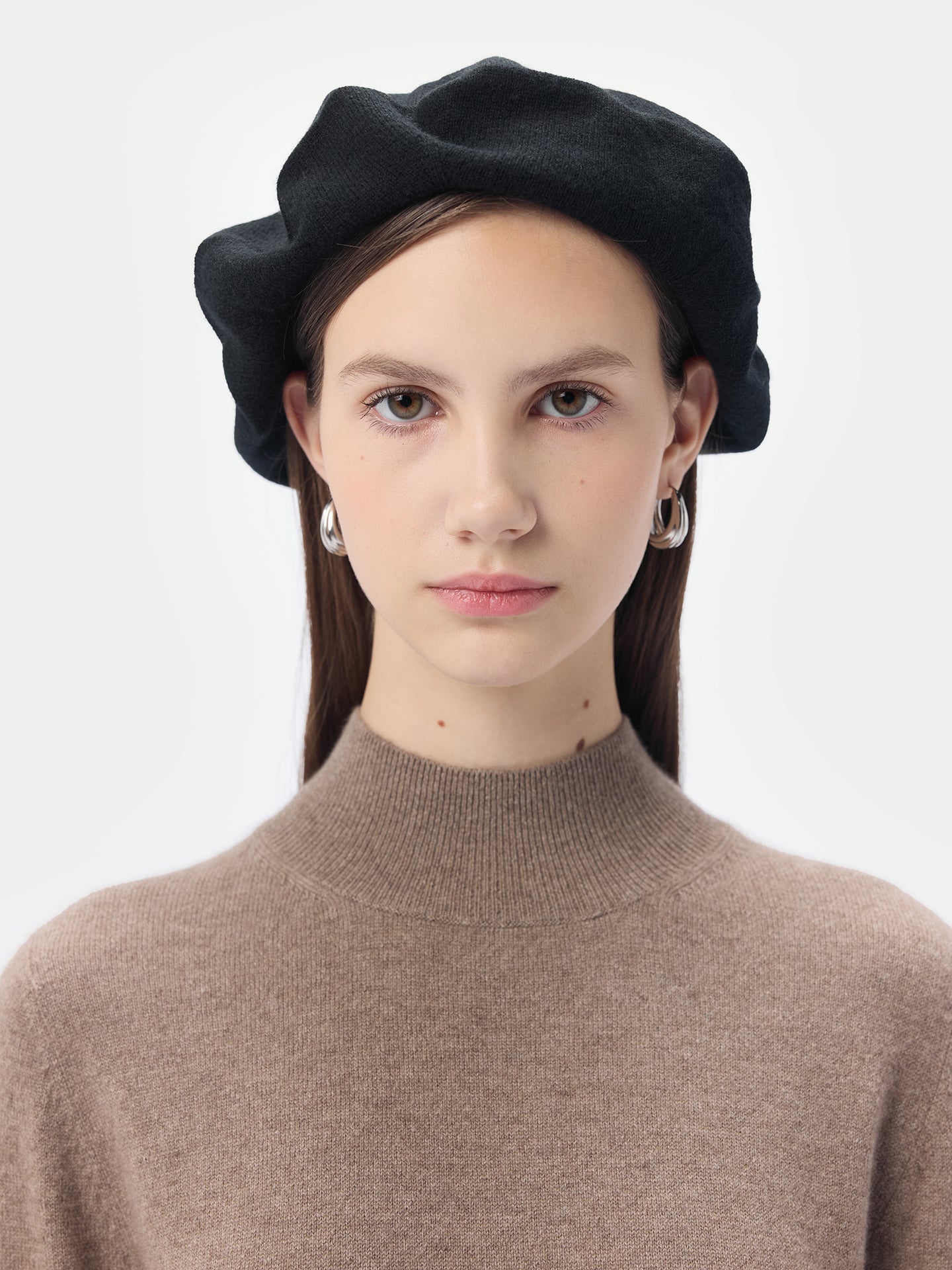 Women's Cashmere Jersey Knit Beret Black - Gobi Cashmere