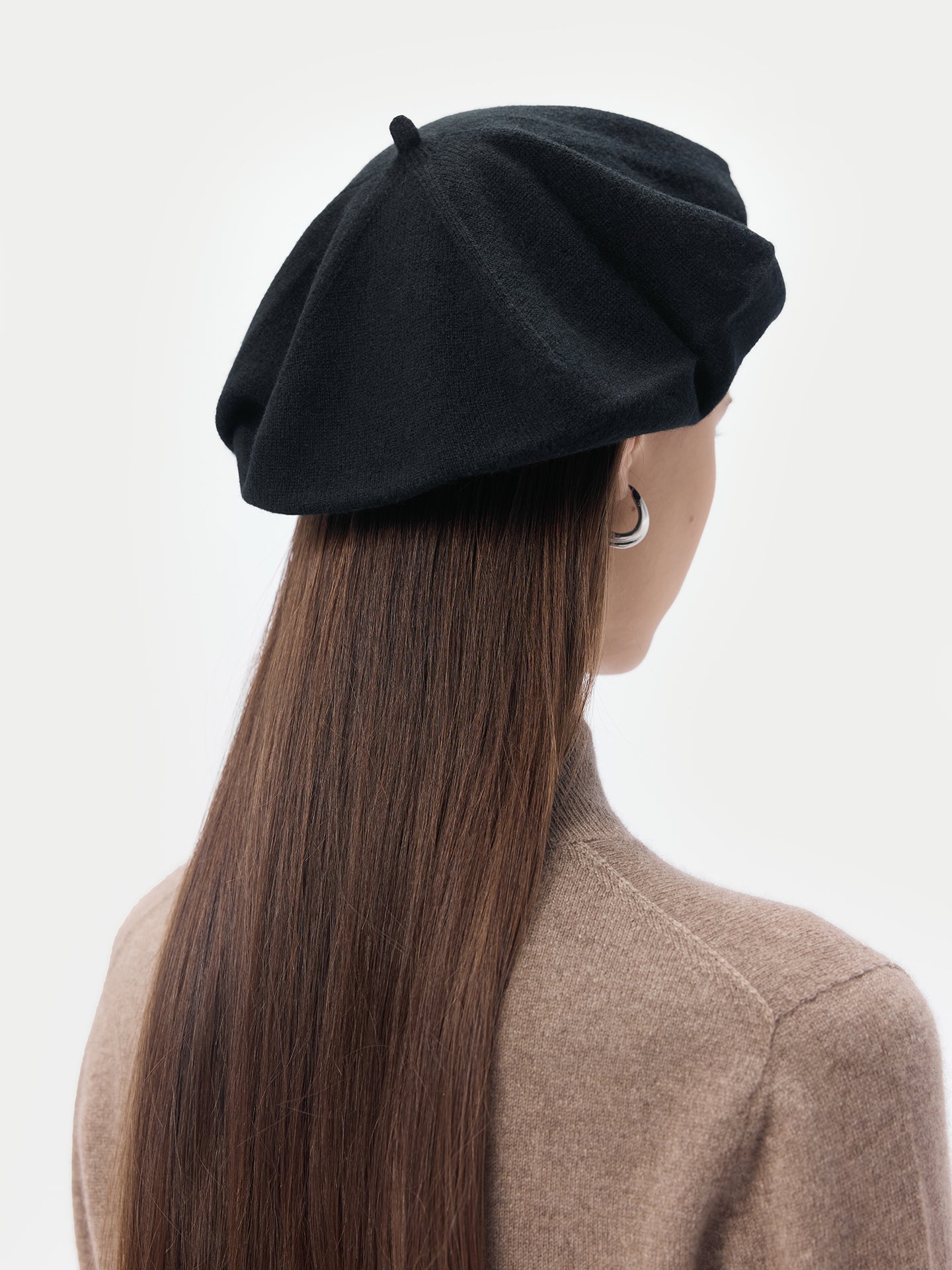 Women's Cashmere Jersey Knit Beret Black - Gobi Cashmere