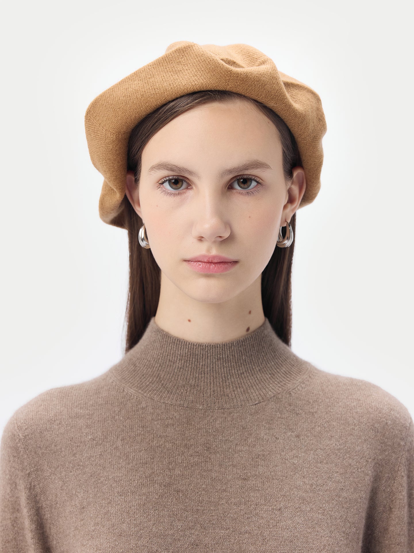 Women's Cashmere Jersey Knit Beret Almond - Gobi Cashmere