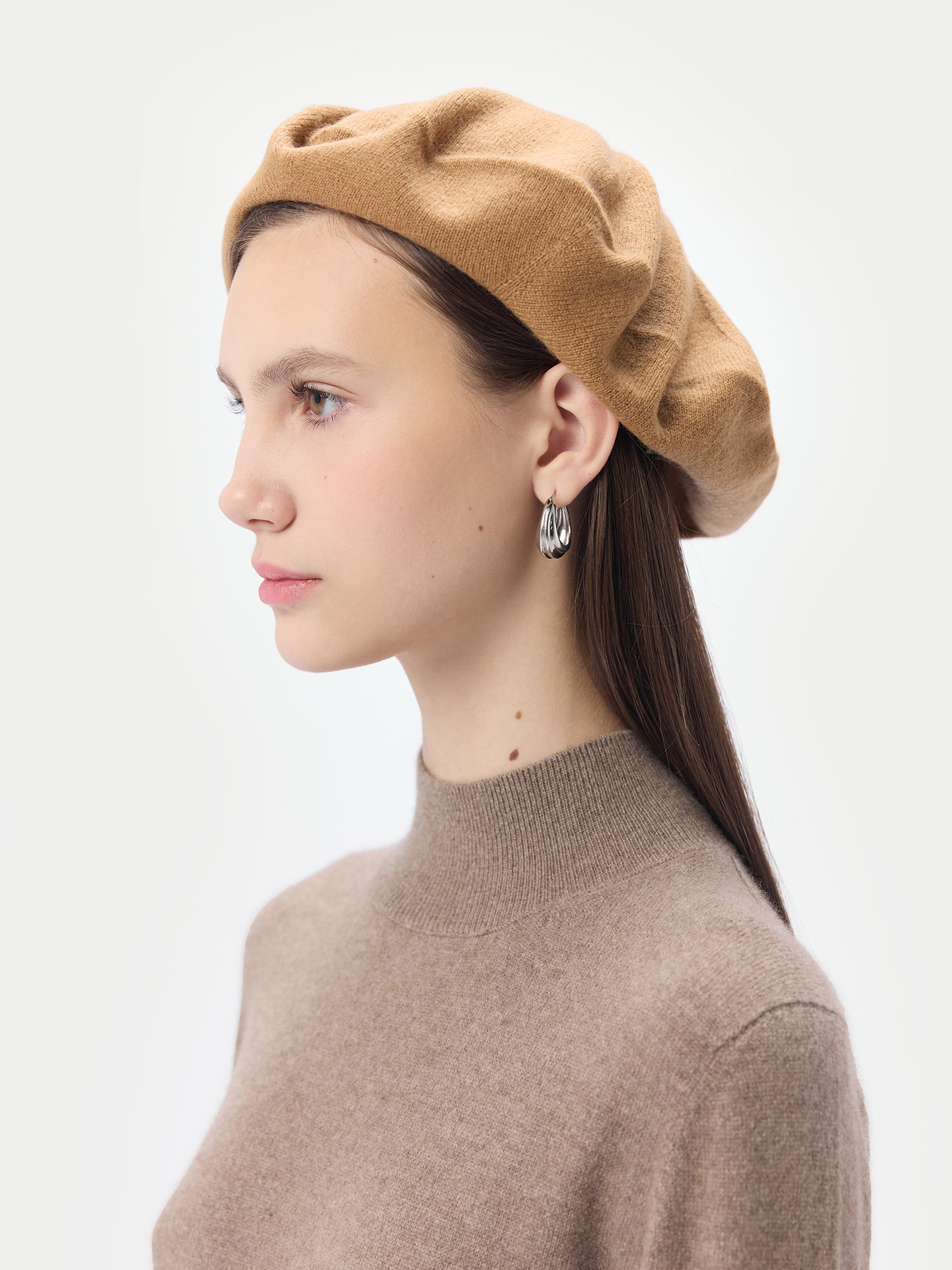 Women's Cashmere Jersey Knit Beret Almond - Gobi Cashmere